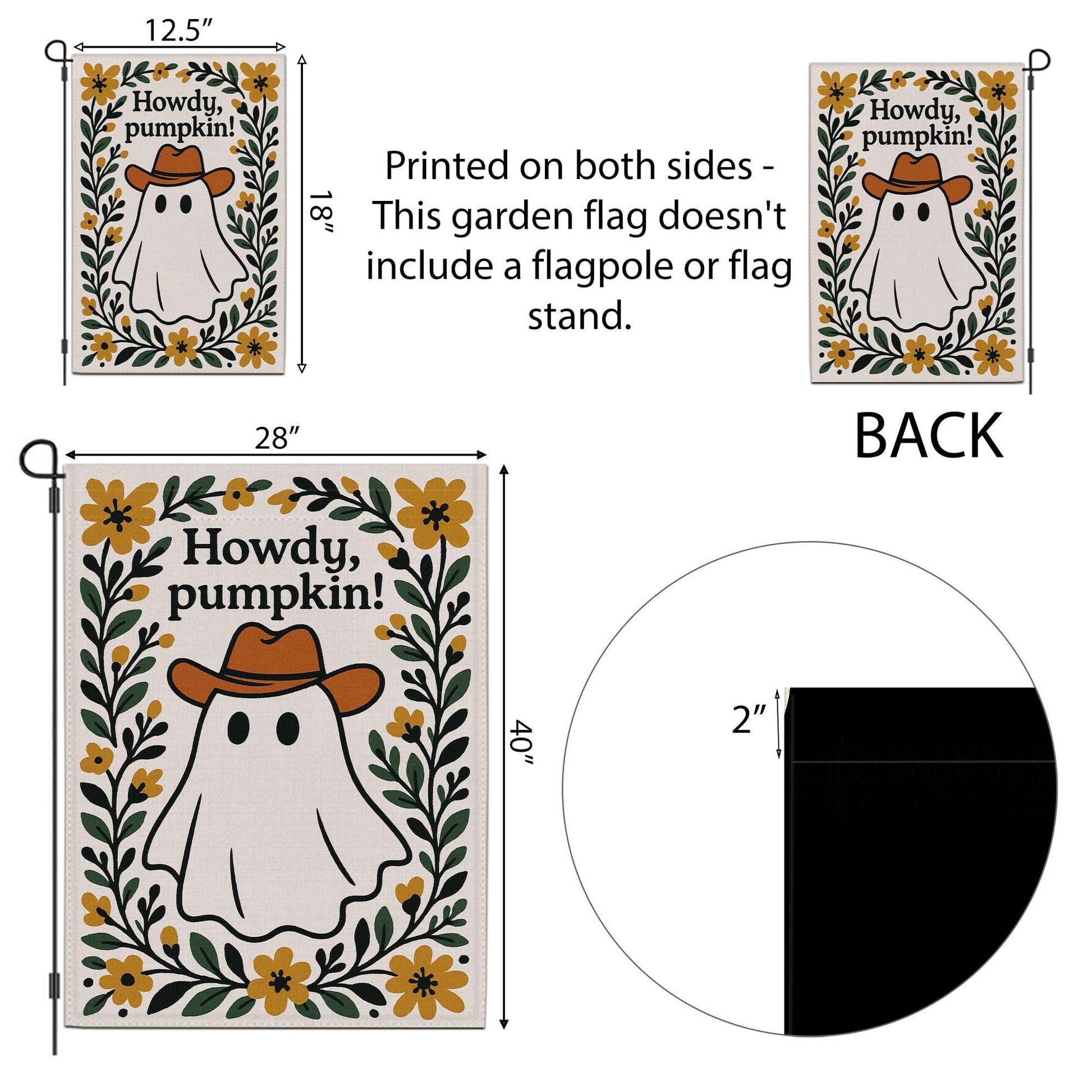 Howdy Pumpkin Garden Flag, Western Ghost Fall Yard Decor, Cute Cowboy Halloween Outdoor Sign, Rustic Floral Autumn Banner