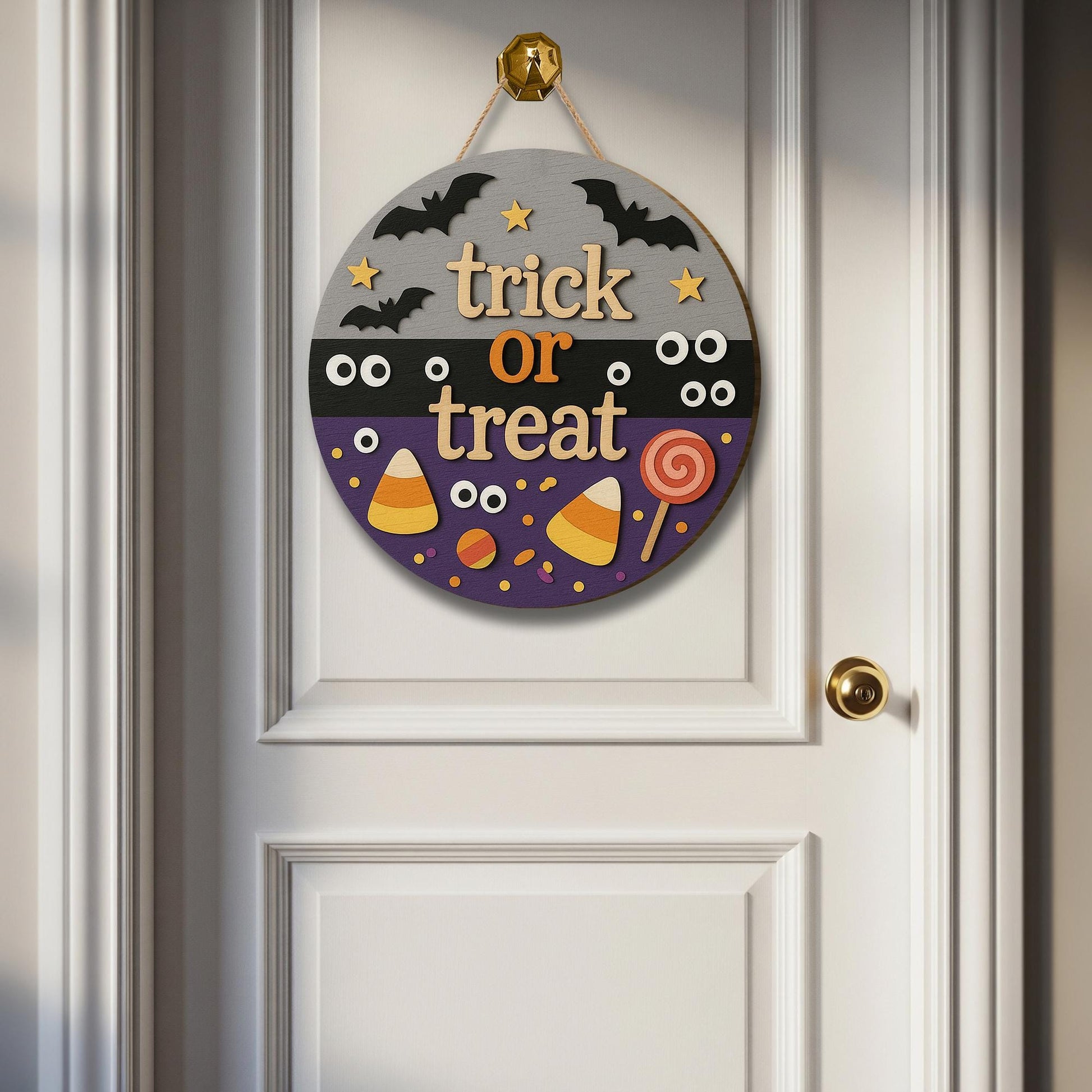 Trick or Treat 3D Wooden Sign, Halloween Candy Door Hanger, Cute Bat Wall Decor, Fun Fall Porch Decoration for Kids