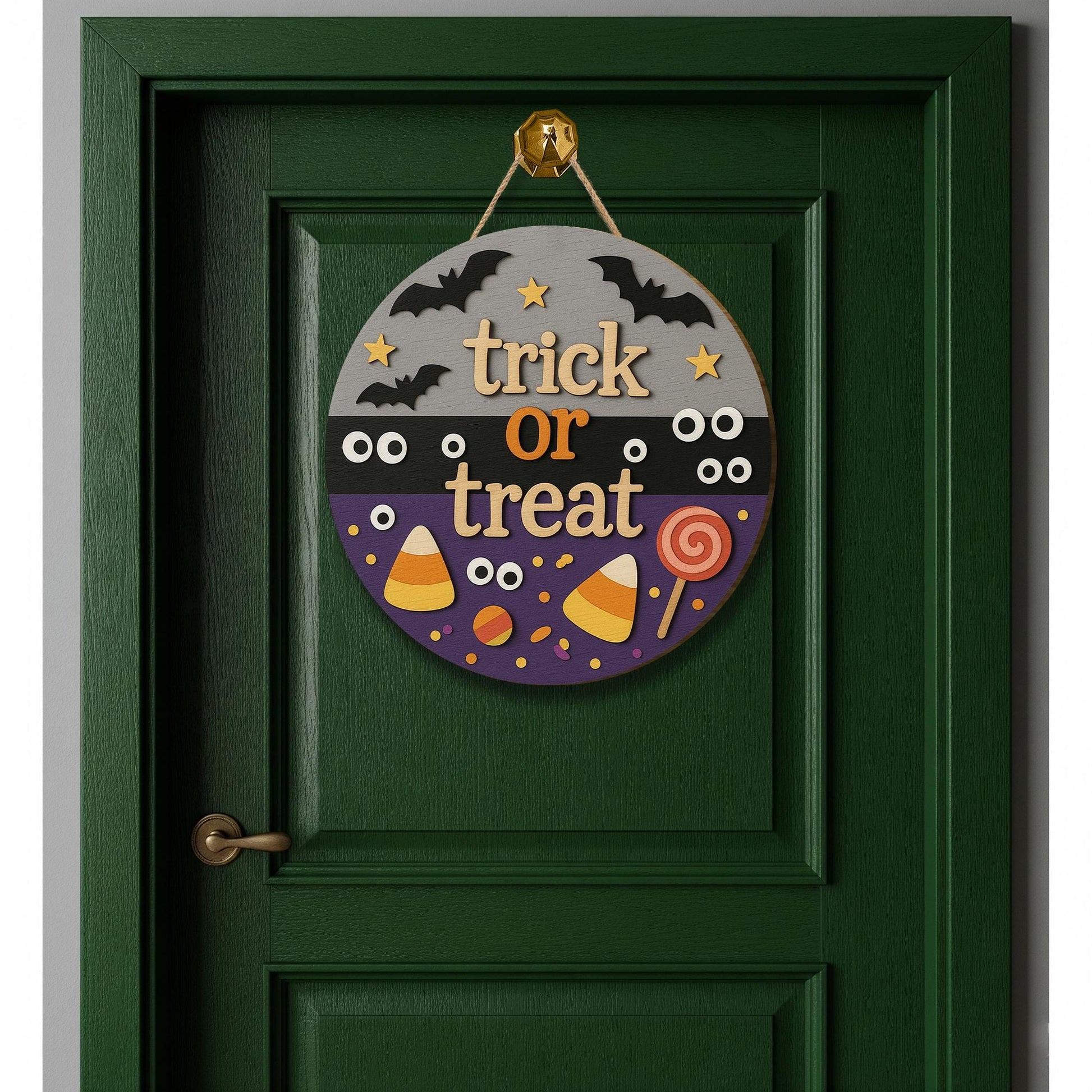 Trick or Treat 3D Wooden Sign, Halloween Candy Door Hanger, Cute Bat Wall Decor, Fun Fall Porch Decoration for Kids