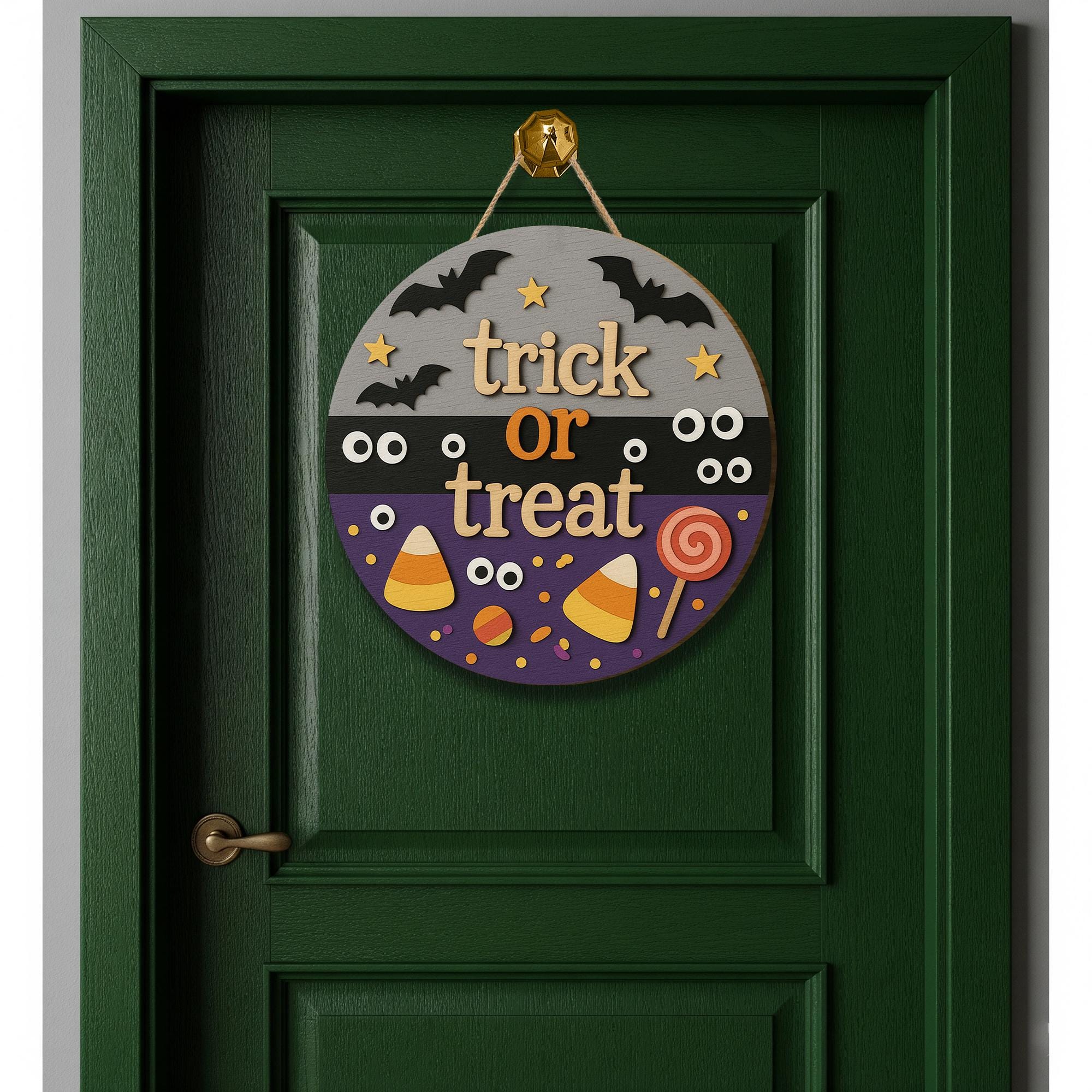 Trick or Treat 3D Wooden Sign, Halloween Candy Door Hanger, Cute Bat Wall Decor, Fun Fall Porch Decoration for Kids