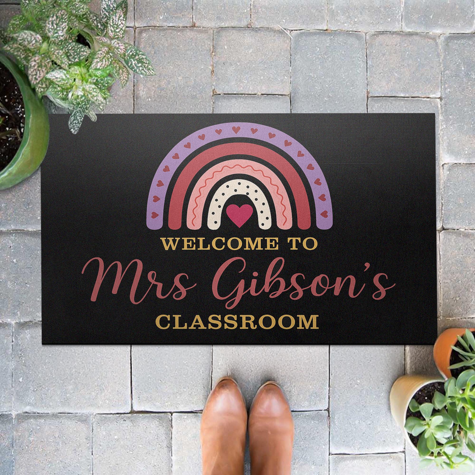 Personalized Teacher Doormat, Welcome to Classroom Rug, Custom Rainbow Door Mat, Cute School Decor for Teachers