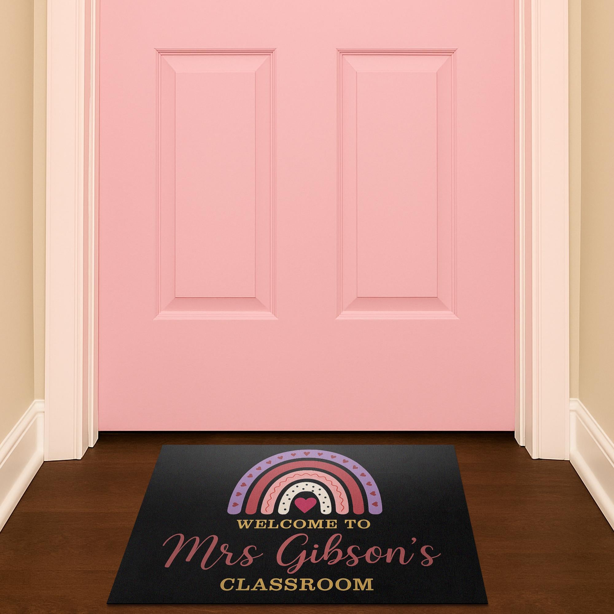 Personalized Teacher Doormat, Welcome to Classroom Rug, Custom Rainbow Door Mat, Cute School Decor for Teachers