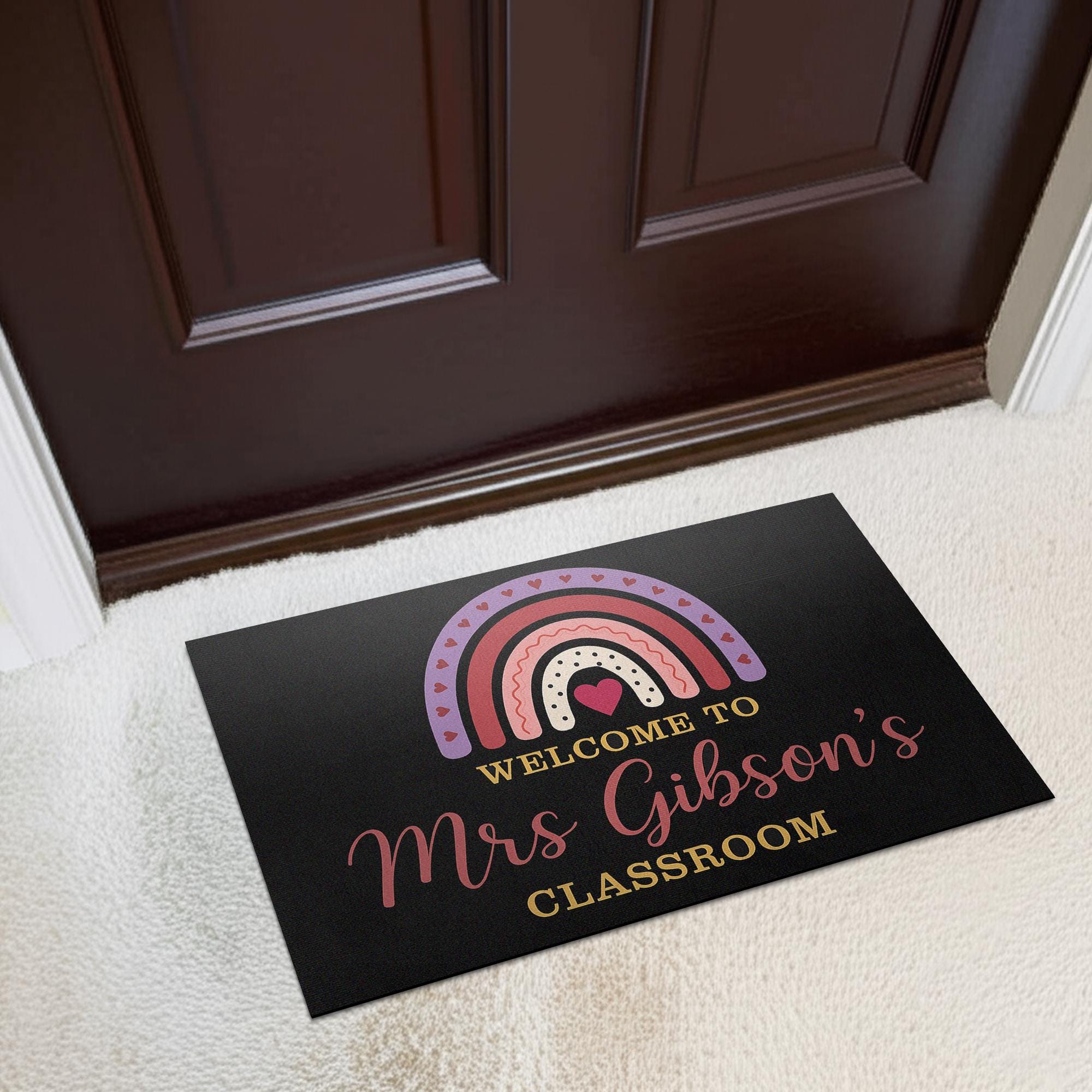 Personalized Teacher Doormat, Welcome to Classroom Rug, Custom Rainbow Door Mat, Cute School Decor for Teachers