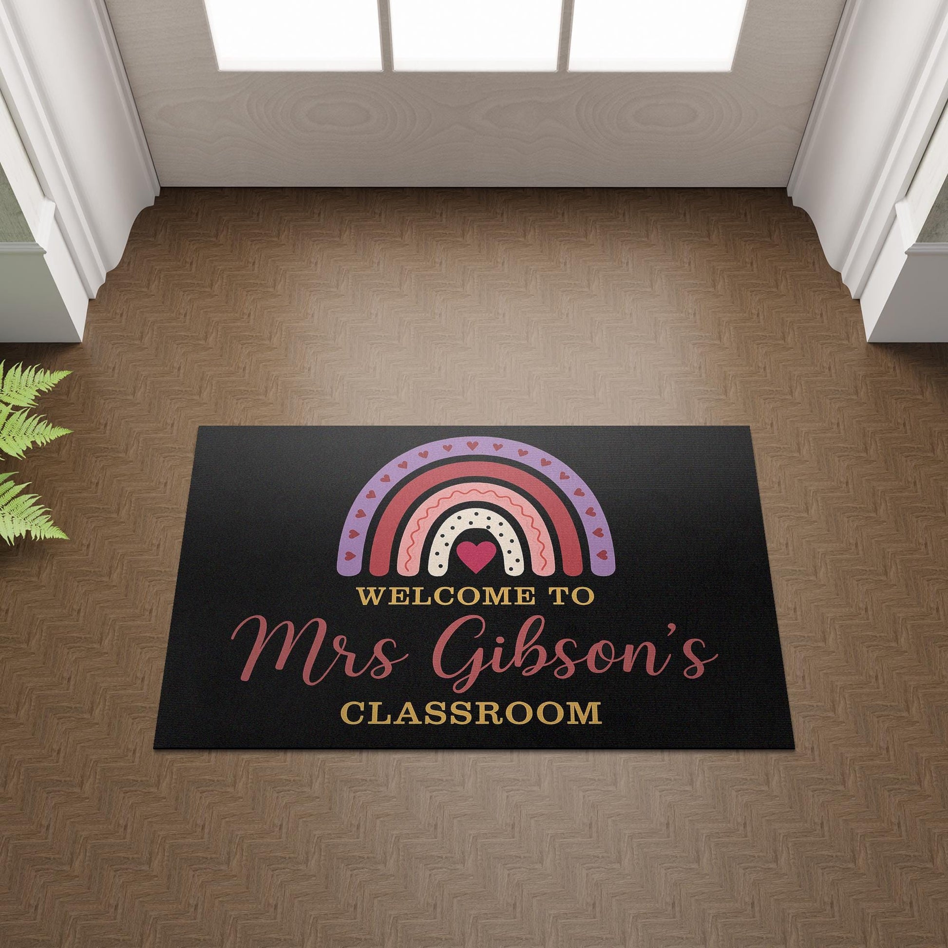 Personalized Teacher Doormat, Welcome to Classroom Rug, Custom Rainbow Door Mat, Cute School Decor for Teachers