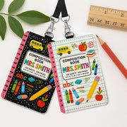 Custom Teacher Badge Holder, Cute Composition Book ID Badge Reel, Personalized Teacher Lanyard, Back to School Gift for Teacher