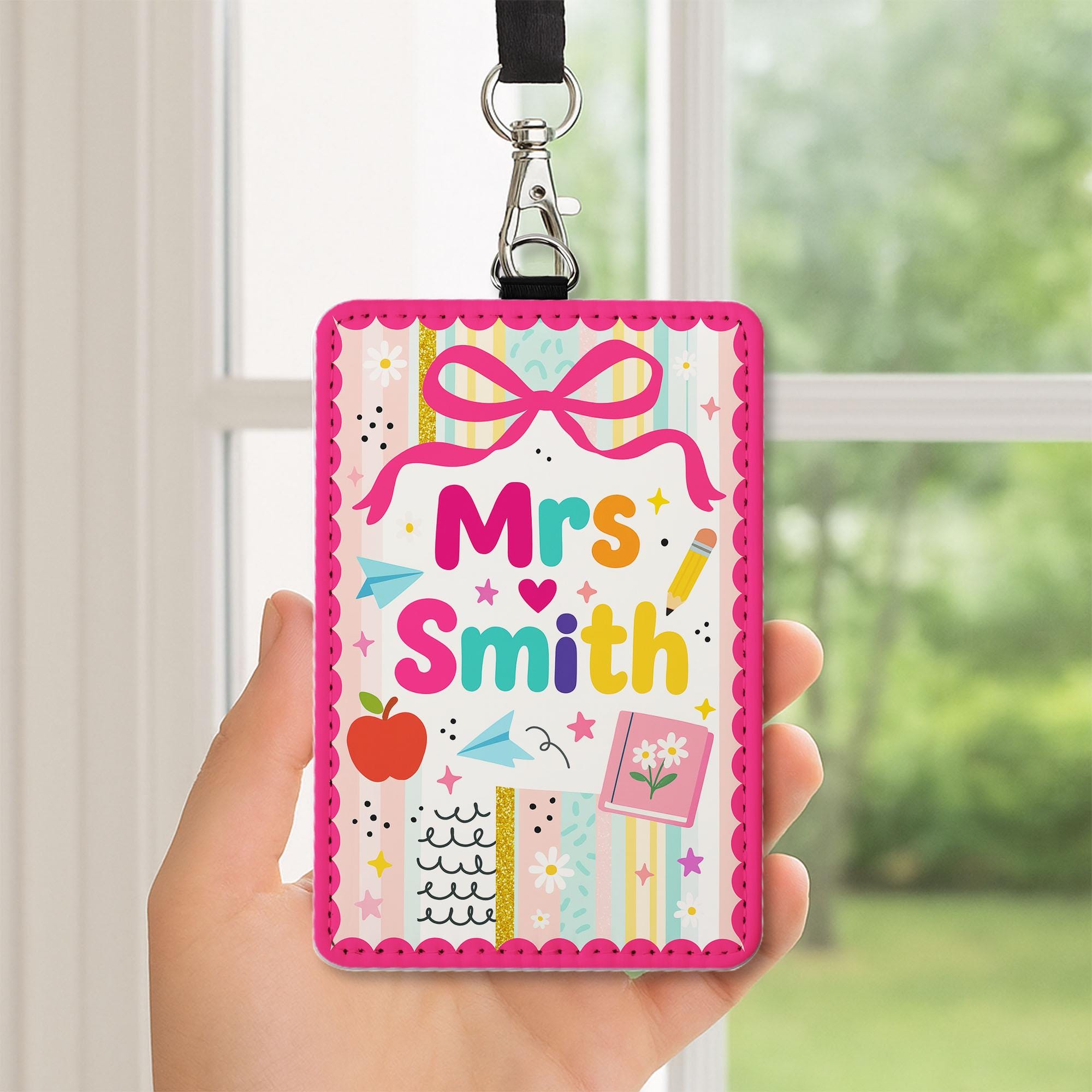 Custom Teacher Badge Holder, Cute Name ID Lanyard for Teacher, Personalized Classroom Gift, Back to School Teacher Tag