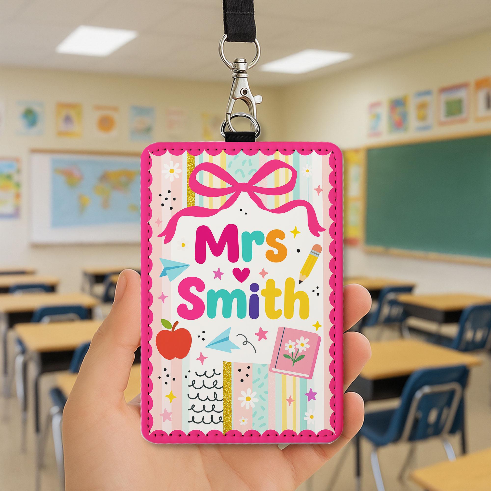 Custom Teacher Badge Holder, Cute Name ID Lanyard for Teacher, Personalized Classroom Gift, Back to School Teacher Tag