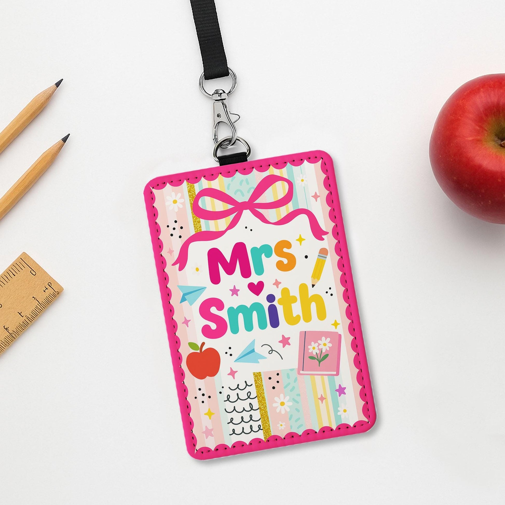 Custom Teacher Badge Holder, Cute Name ID Lanyard for Teacher, Personalized Classroom Gift, Back to School Teacher Tag