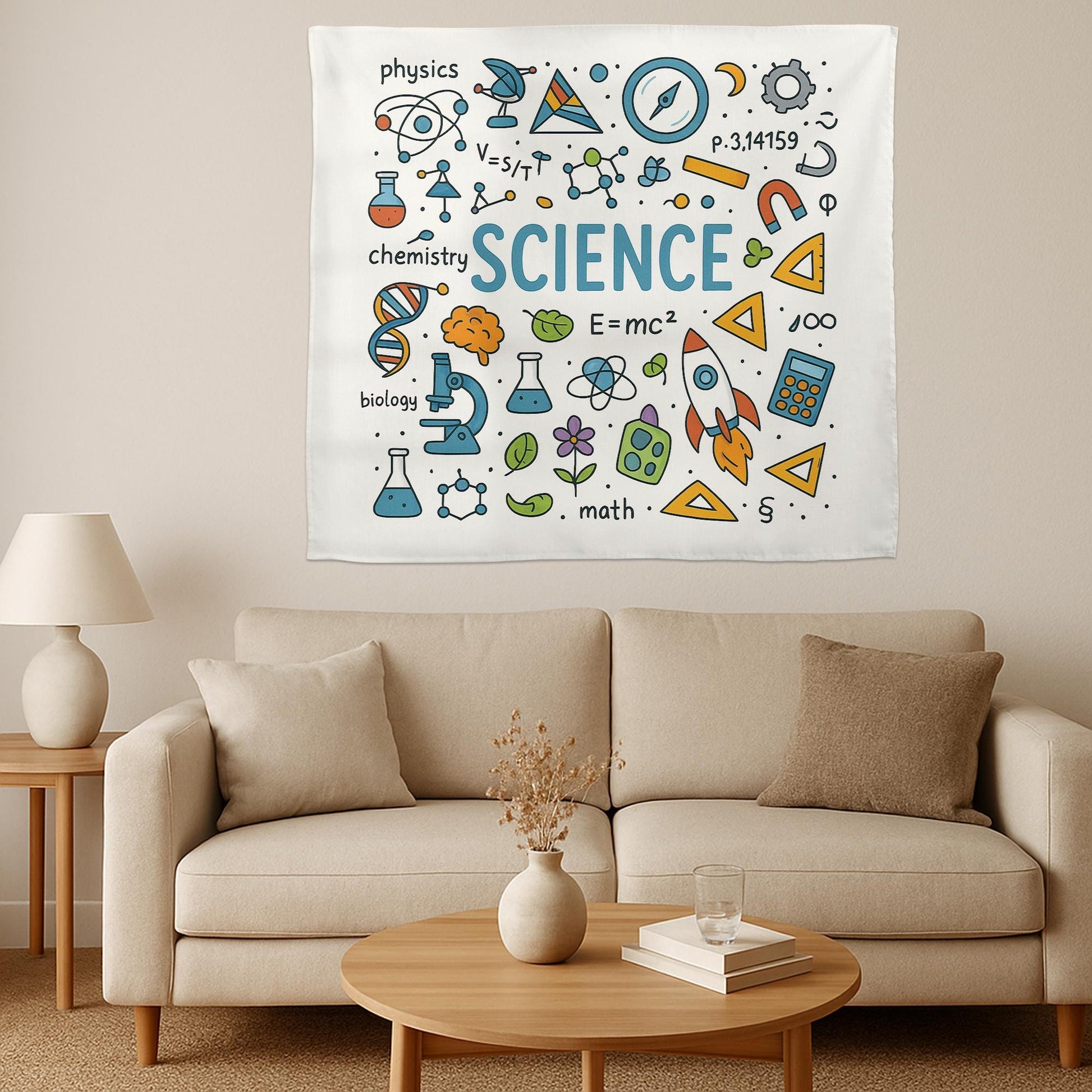 Colorful Science Classroom Tapestry, STEM Wall Art for Teachers, Educational School Banner, Science Decor for Kids Room