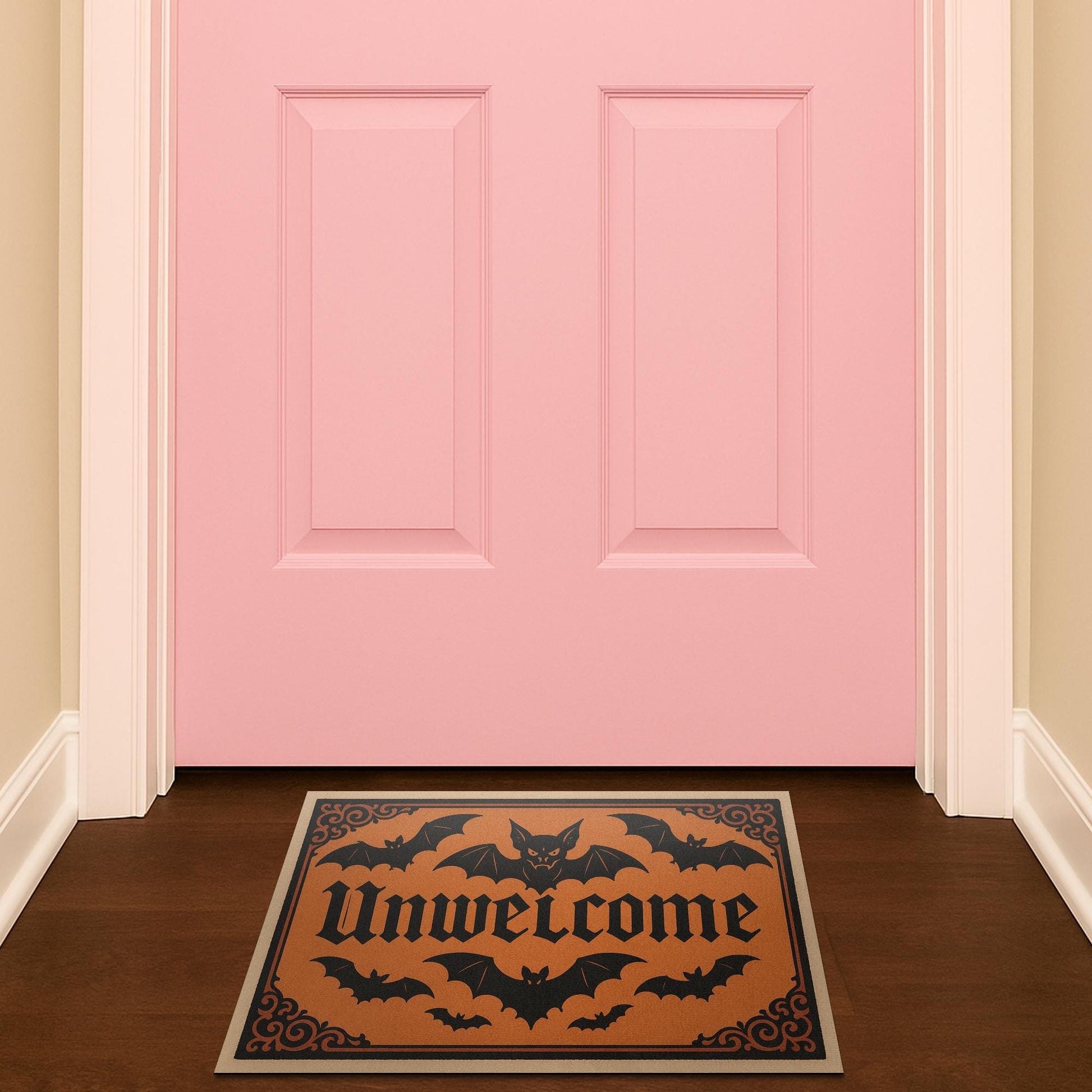 Unwelcome Halloween Doormat, Funny Bat Door Mat, Gothic Front Porch Decor, Spooky Entrance Rug, Creepy Welcome Mat