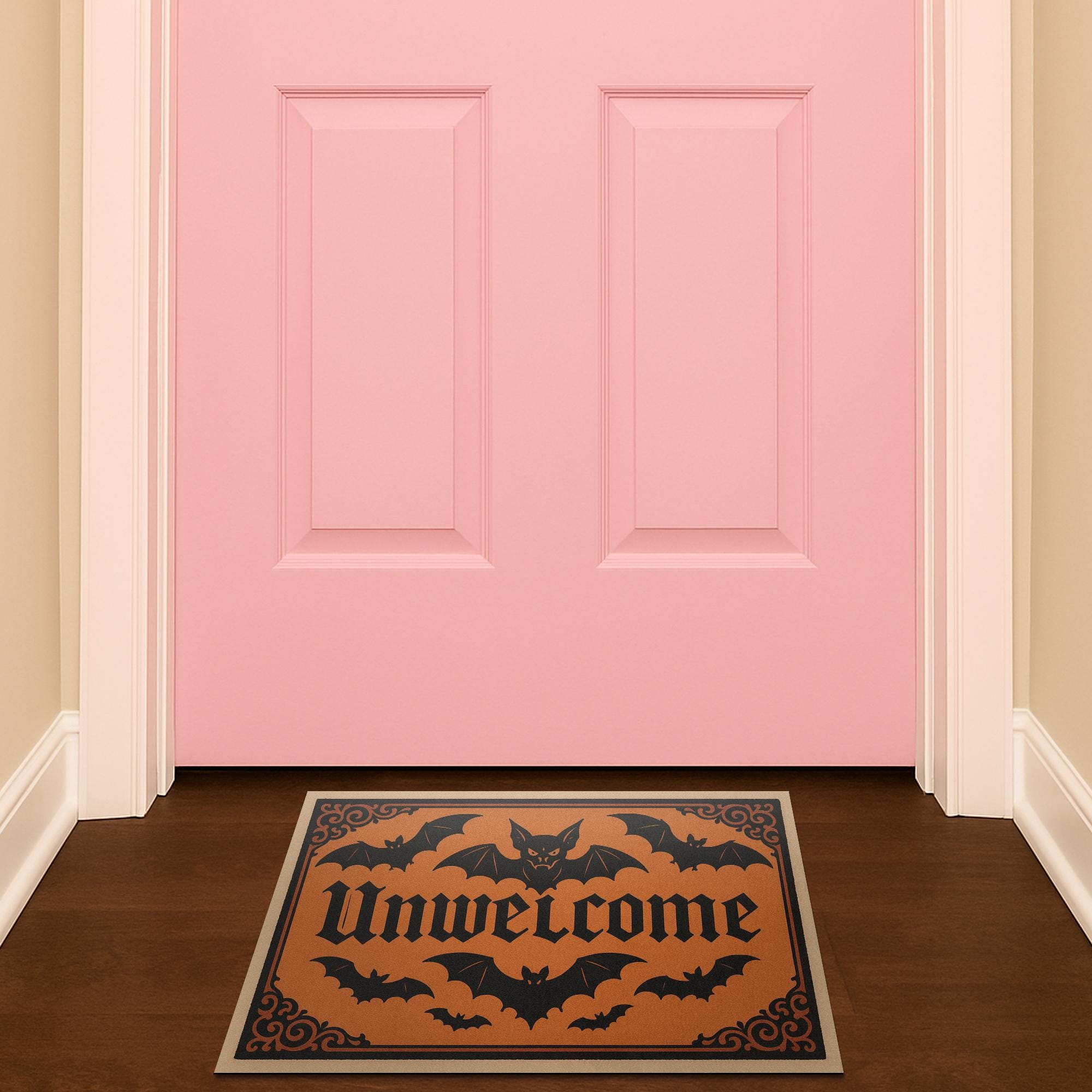 Unwelcome Halloween Doormat, Funny Bat Door Mat, Gothic Front Porch Decor, Spooky Entrance Rug, Creepy Welcome Mat