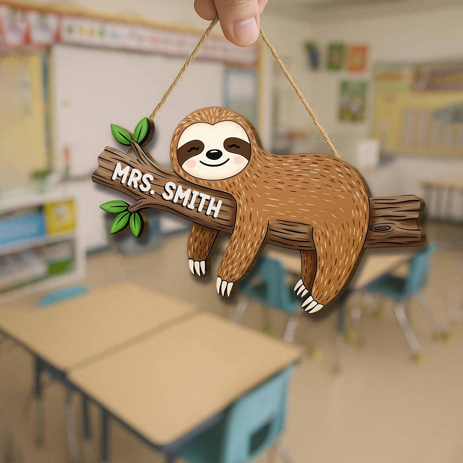 Personalized Sloth Teacher Door Sign – Custom Hanging Classroom Decor with Name on Branch, Cute Back to School Gift for Teachers, Educators