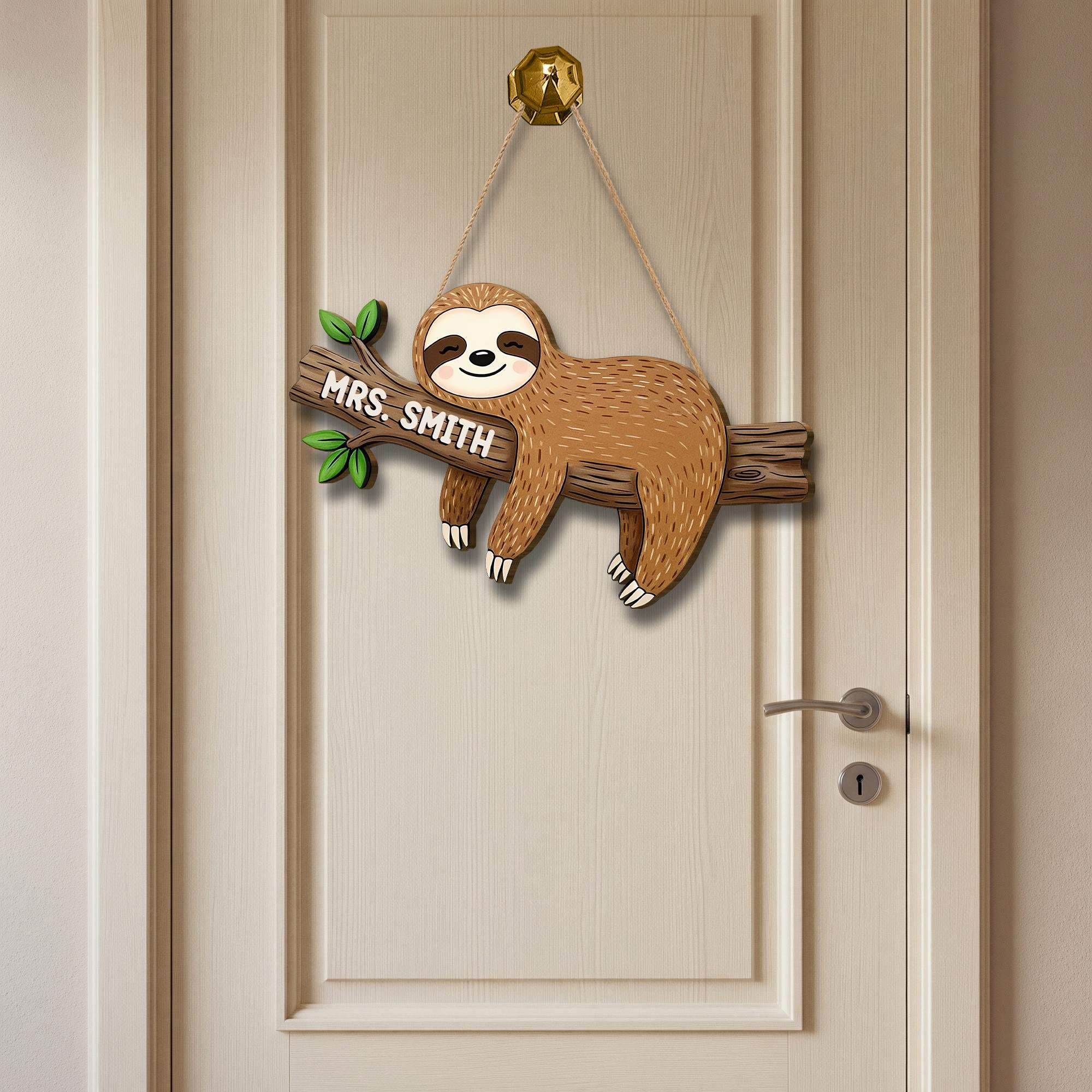 Personalized Sloth Teacher Door Sign – Custom Hanging Classroom Decor with Name on Branch, Cute Back to School Gift for Teachers, Educators