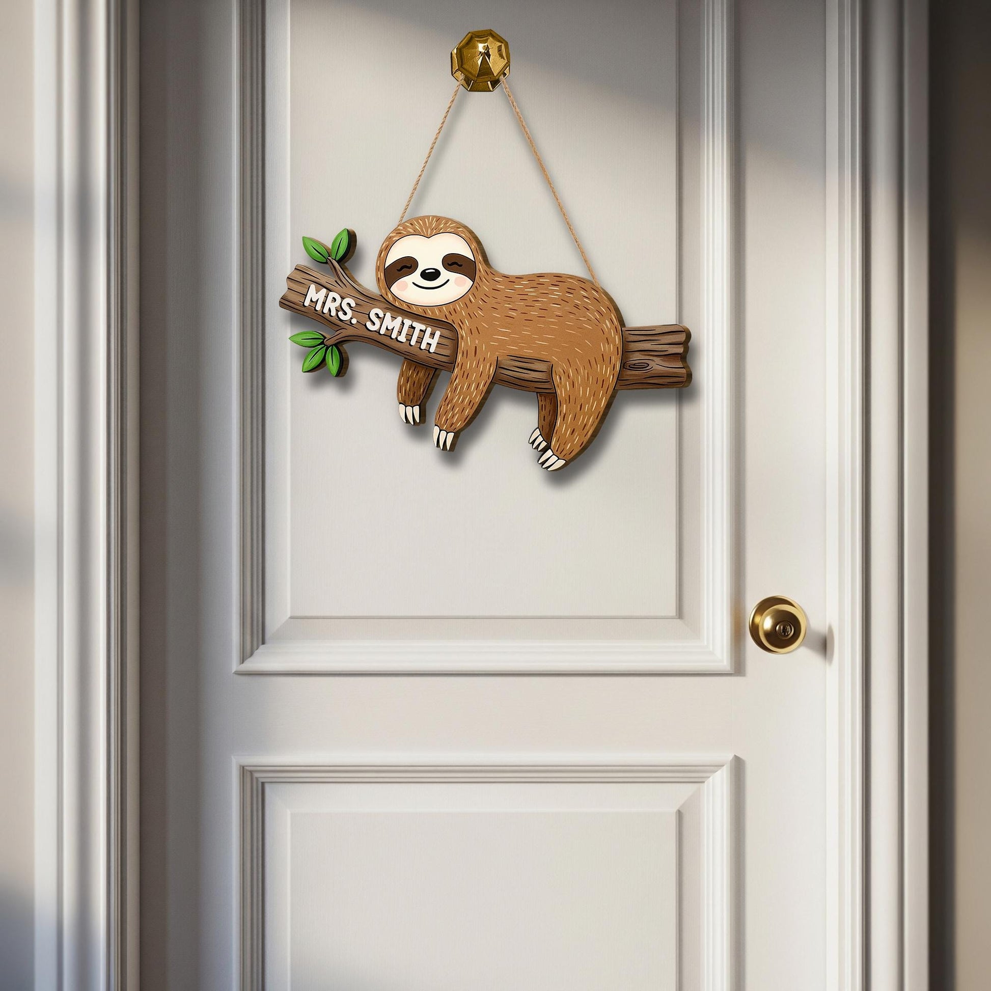 Personalized Sloth Teacher Door Sign – Custom Hanging Classroom Decor with Name on Branch, Cute Back to School Gift for Teachers, Educators