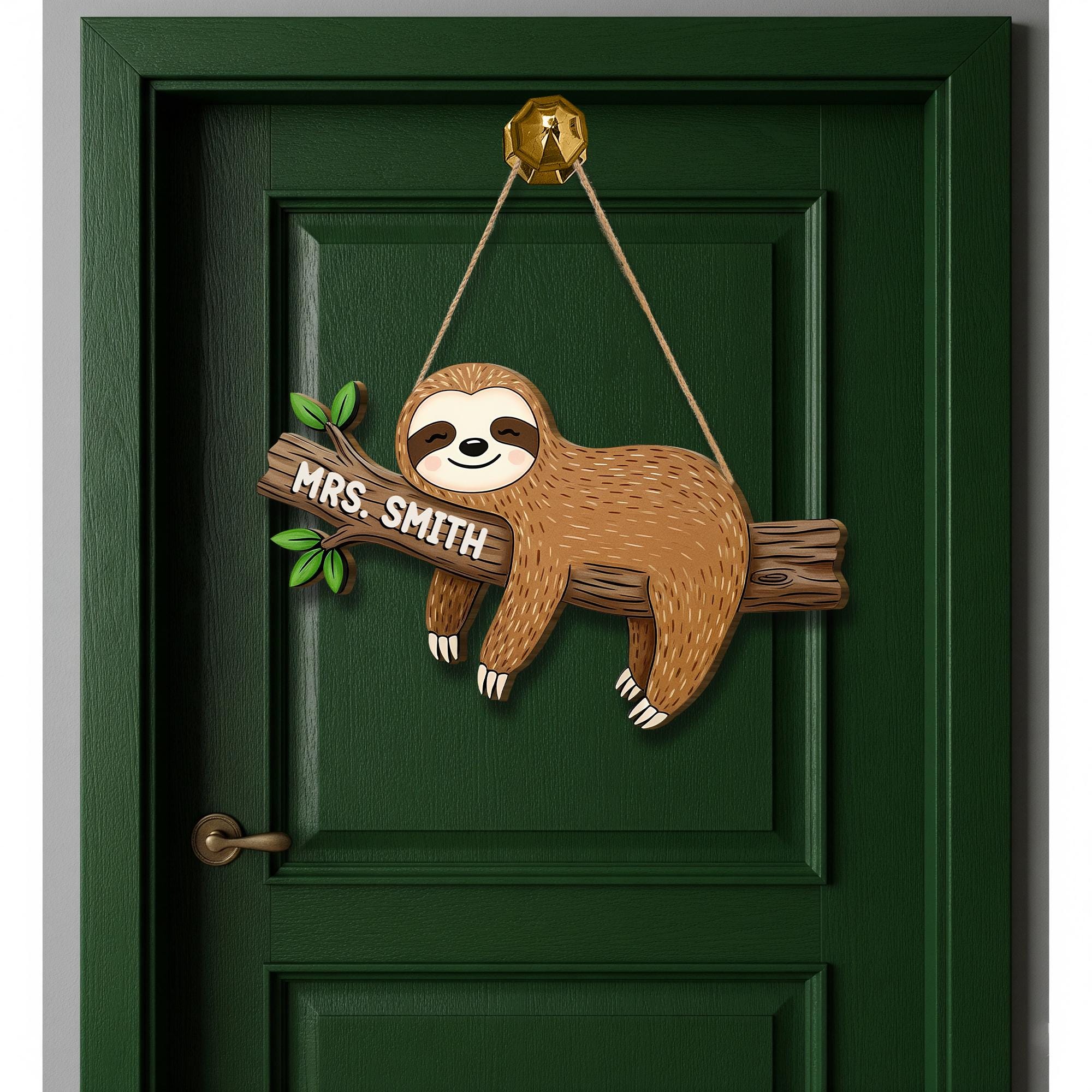 Personalized Sloth Teacher Door Sign – Custom Hanging Classroom Decor with Name on Branch, Cute Back to School Gift for Teachers, Educators