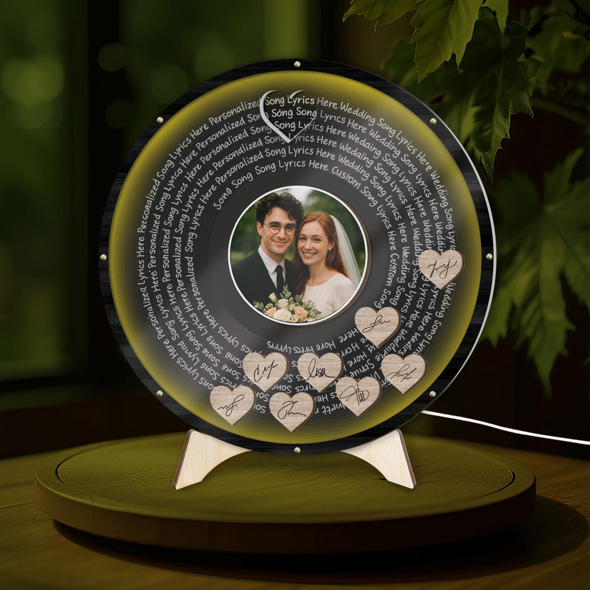 Custom Wedding Guest Book with LED Light - Personalized Vinyl Record Sign with Photo & Song Lyrics - Unique Wedding Keepsake for Couples
