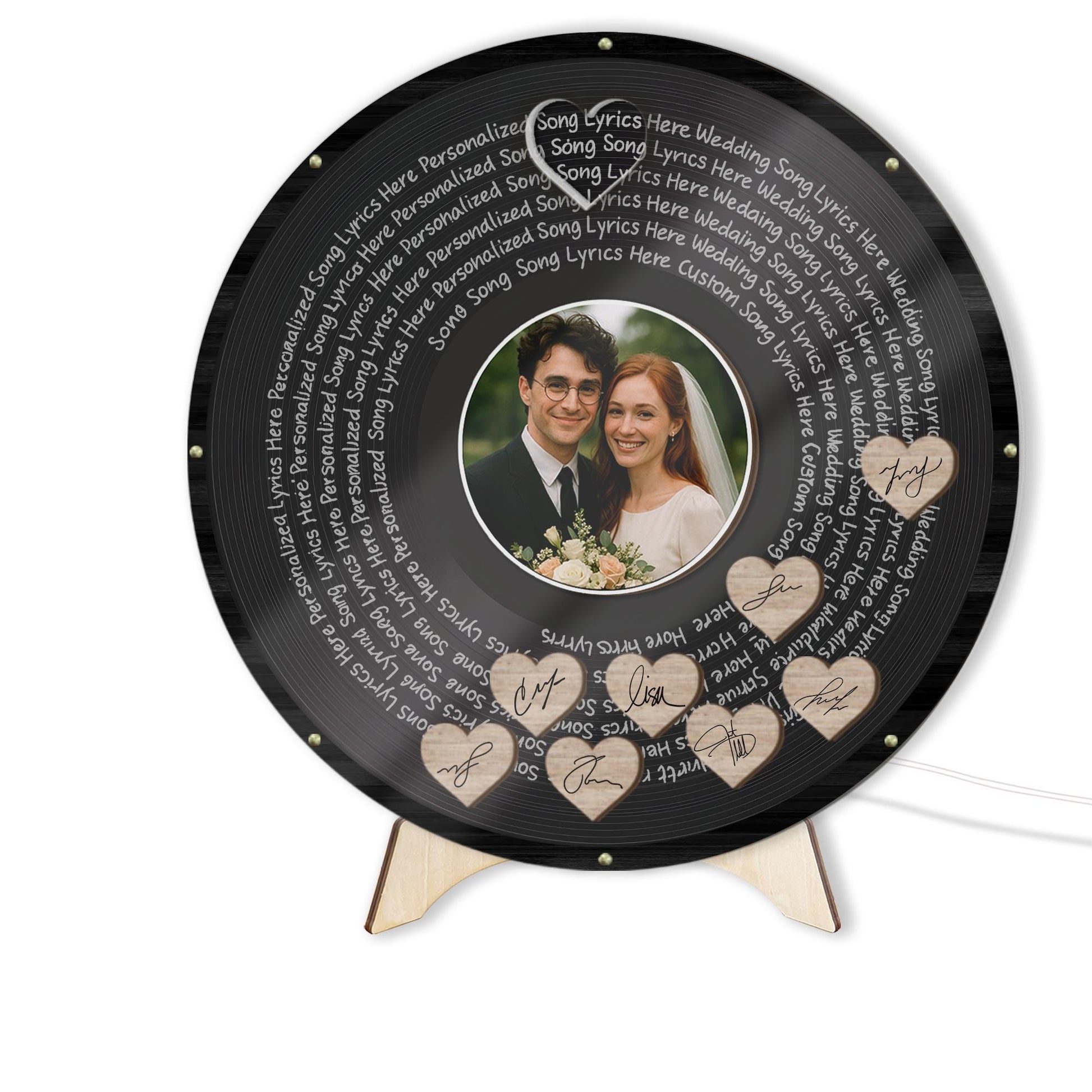 Custom Wedding Guest Book with LED Light - Personalized Vinyl Record Sign with Photo & Song Lyrics - Unique Wedding Keepsake for Couples