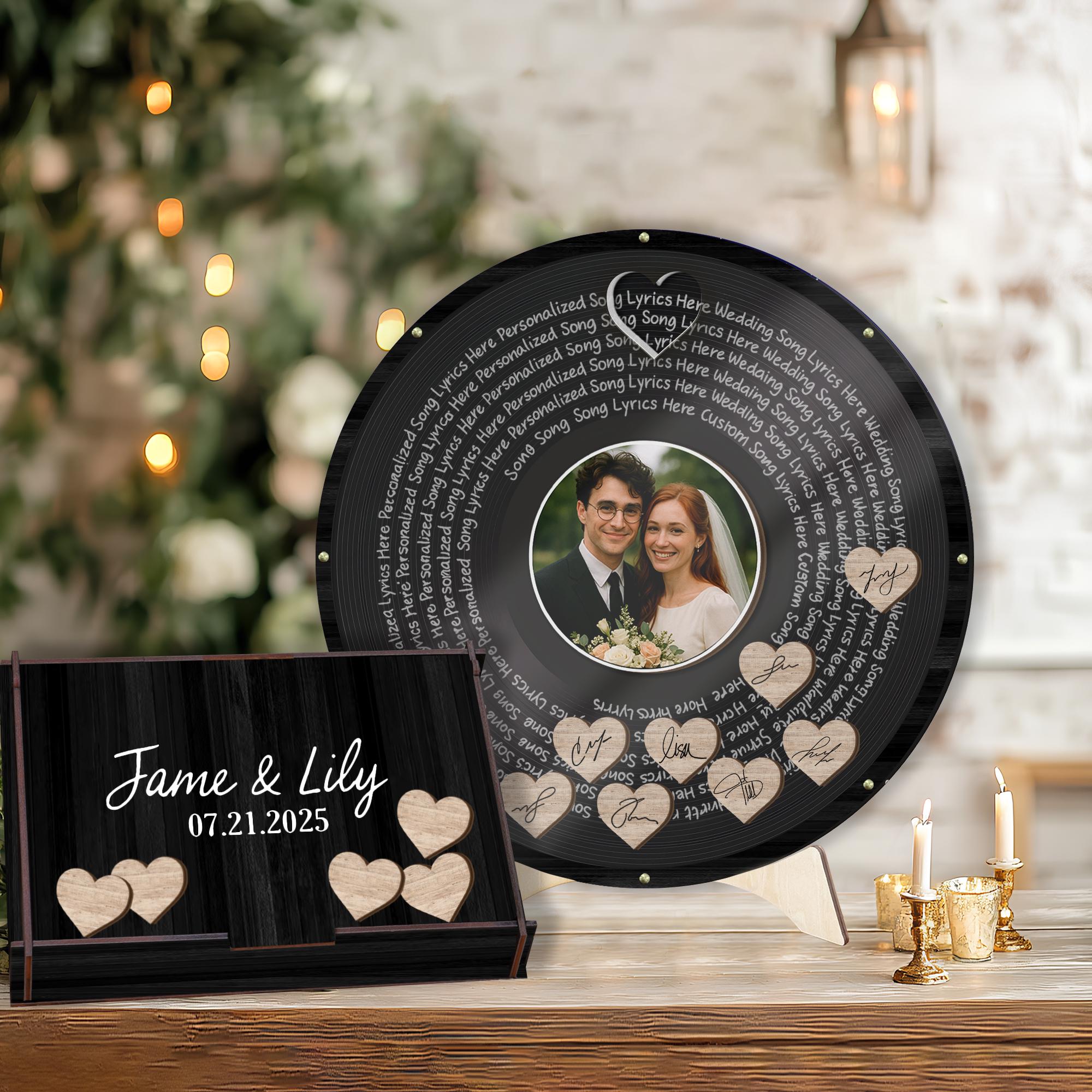 Custom Wedding Guest Book with LED Light - Personalized Vinyl Record Sign with Photo & Song Lyrics - Unique Wedding Keepsake for Couples