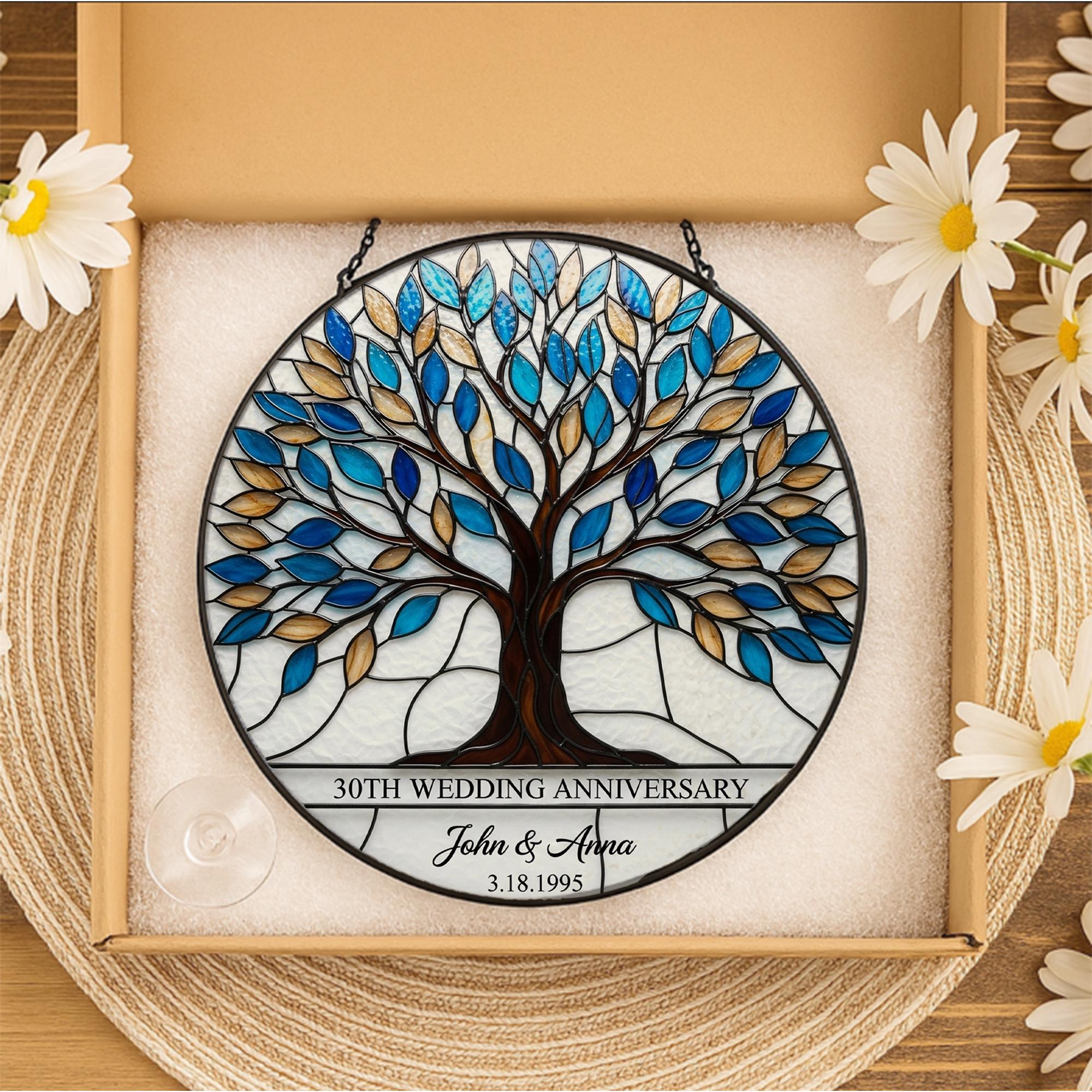 30th Anniversary Glass suncatcher Gift, Custom Tree of Life Suncatcher, Personalized Wedding Anniversary Gift for Parents or Couple