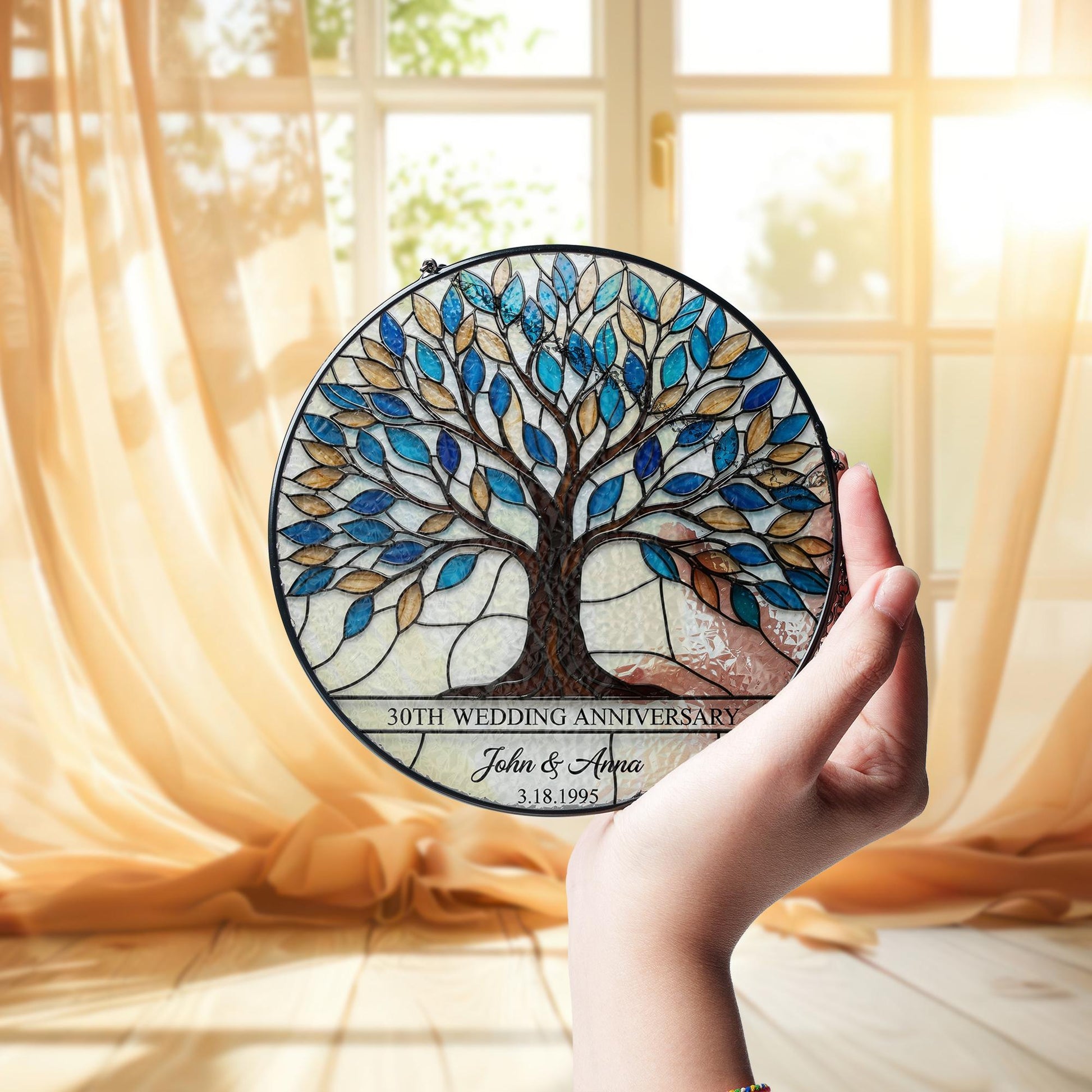 30th Anniversary Glass suncatcher Gift, Custom Tree of Life Suncatcher, Personalized Wedding Anniversary Gift for Parents or Couple
