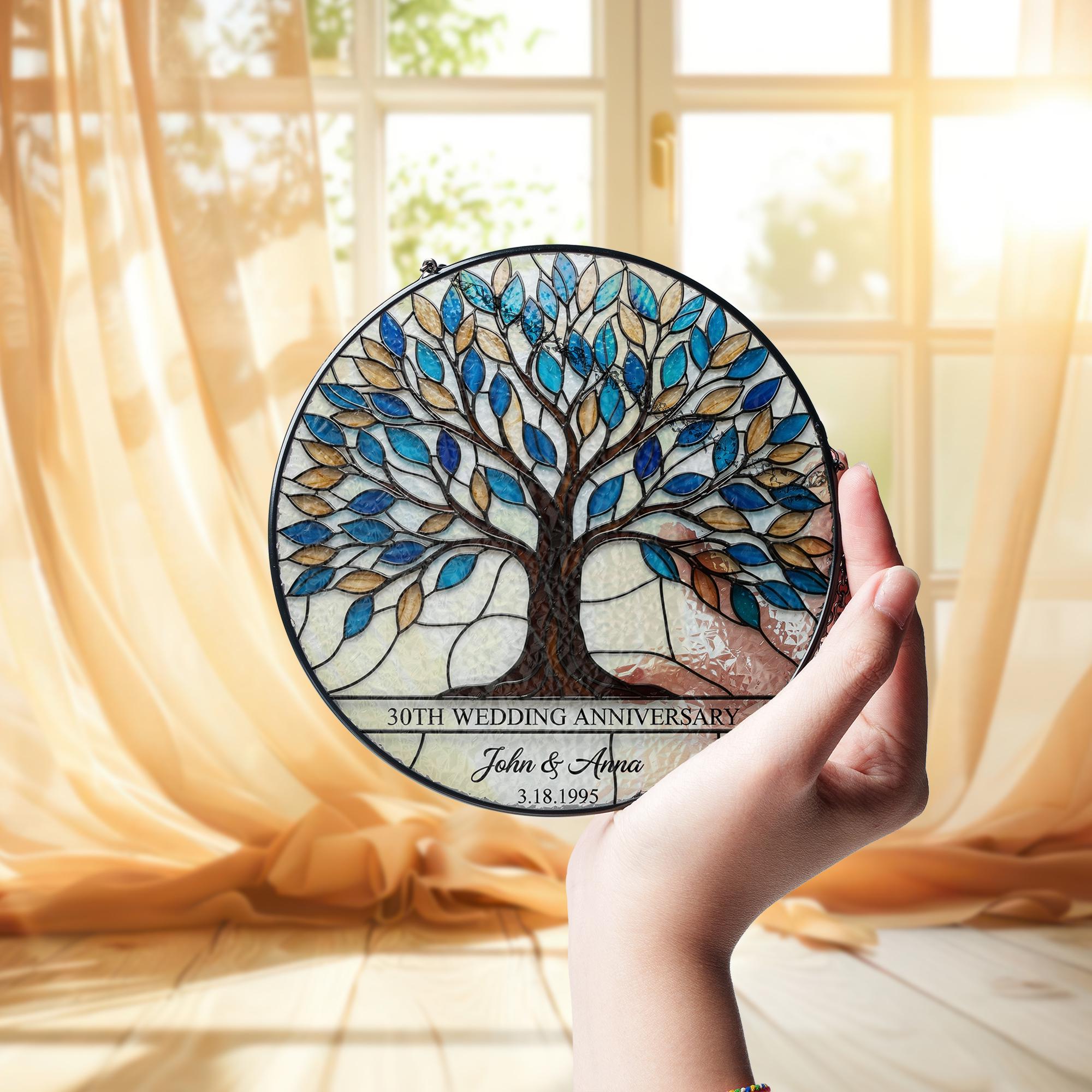 30th Anniversary Glass suncatcher Gift, Custom Tree of Life Suncatcher, Personalized Wedding Anniversary Gift for Parents or Couple