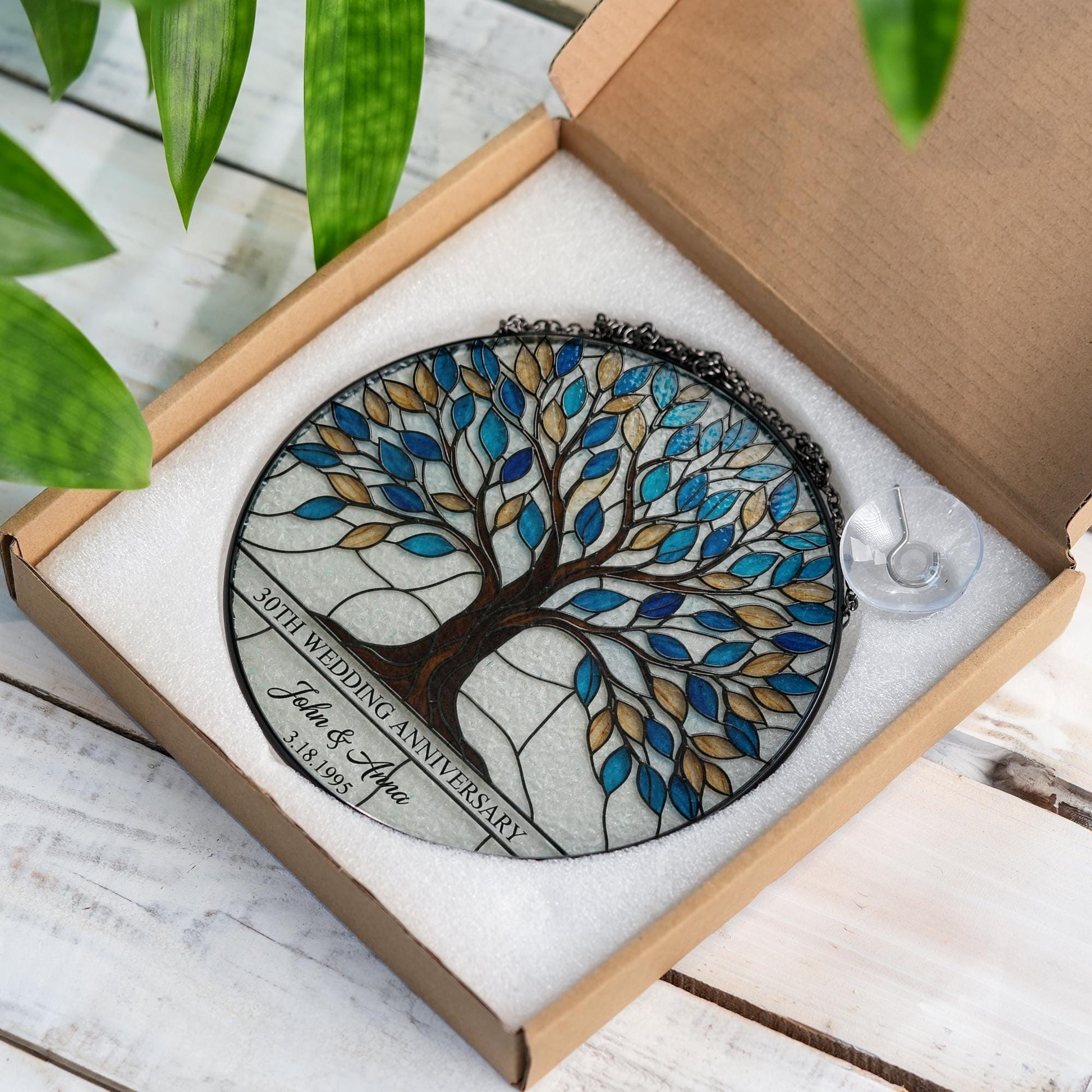 30th Anniversary Glass suncatcher Gift, Custom Tree of Life Suncatcher, Personalized Wedding Anniversary Gift for Parents or Couple