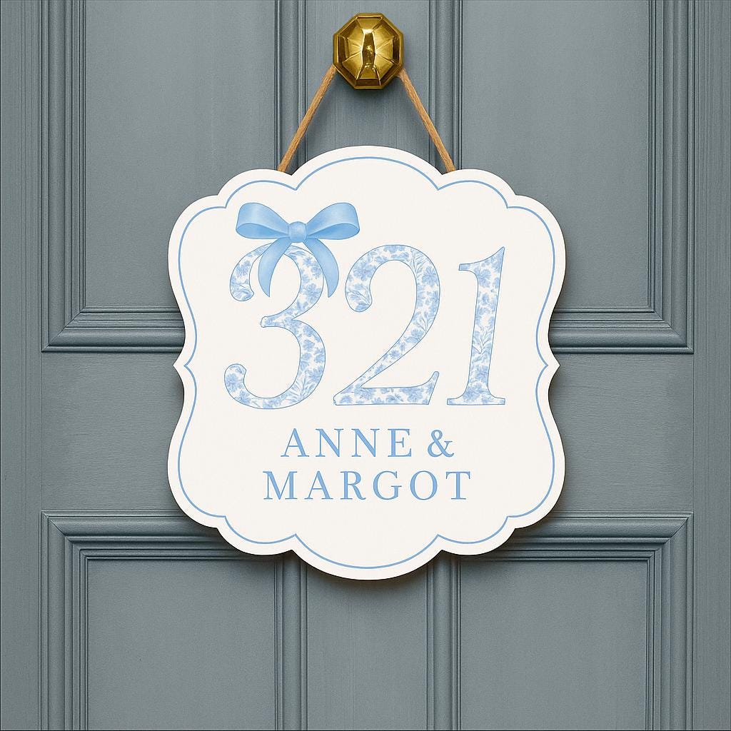 Custom Chinoiserie Dorm Door Sign | Blue Floral Room Number Plaque | Personalized Name Door Hanger | Elegant College Dorm Decor