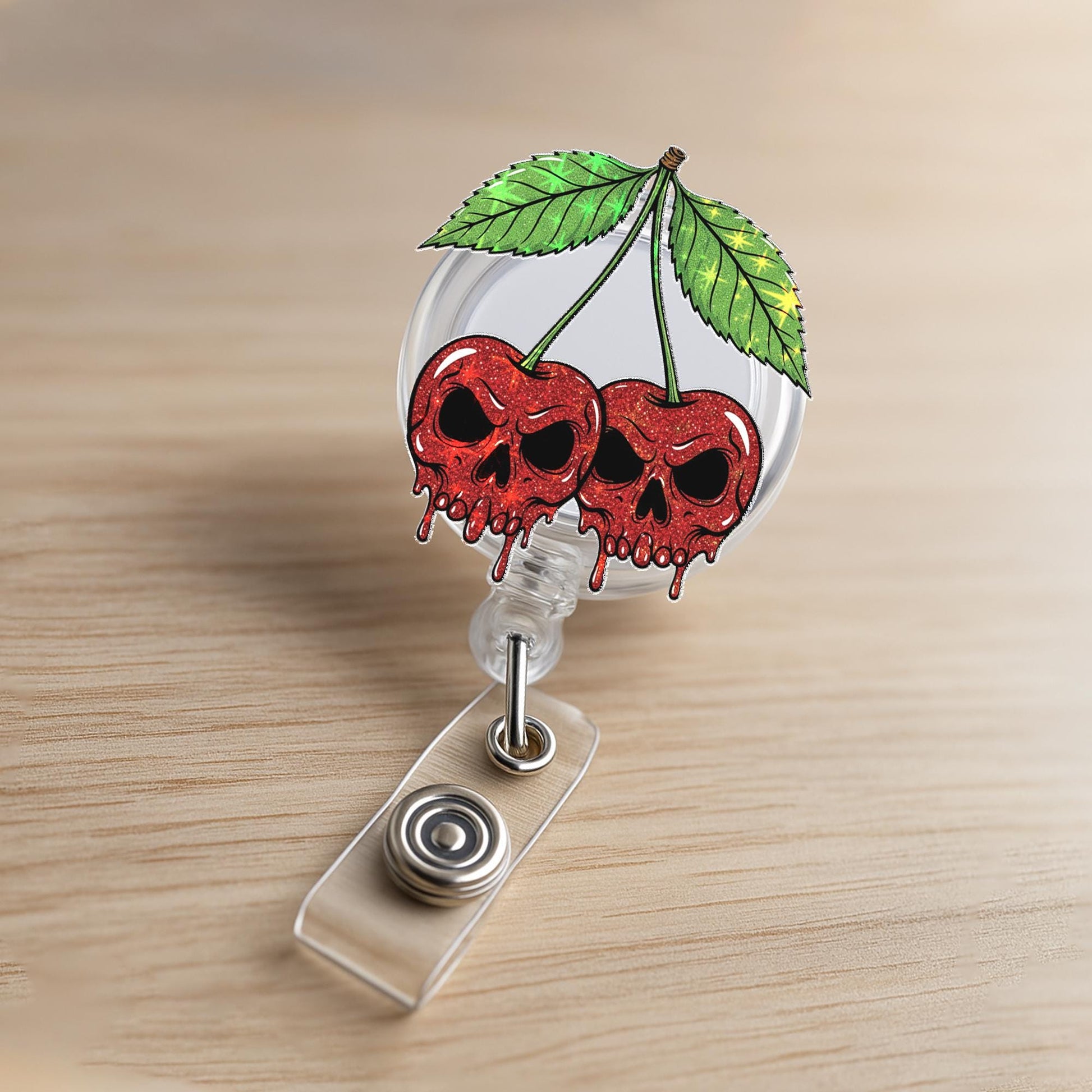 Gothic Cherry Skull Badge Reel, Horror ID Clip for Nurses, Creepy Cute Badge Holder, Spooky Work Accessory, Halloween Gift, Badge Reel Gift