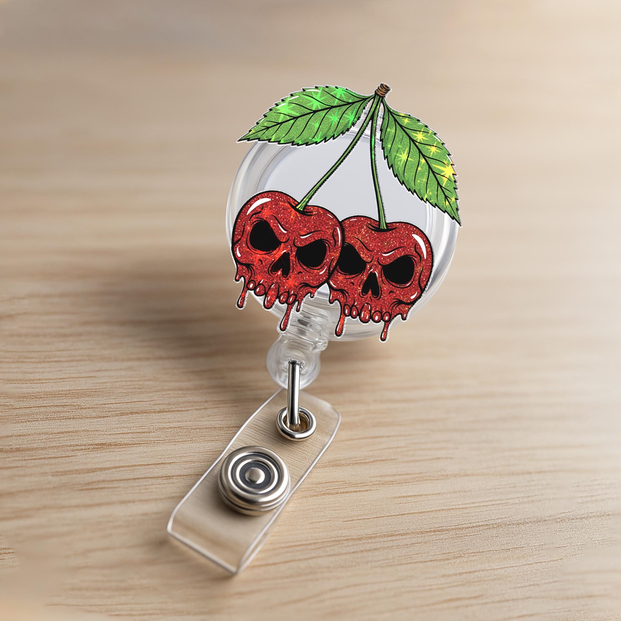 Gothic Cherry Skull Badge Reel, Horror ID Clip for Nurses, Creepy Cute Badge Holder, Spooky Work Accessory, Halloween Gift, Badge Reel Gift