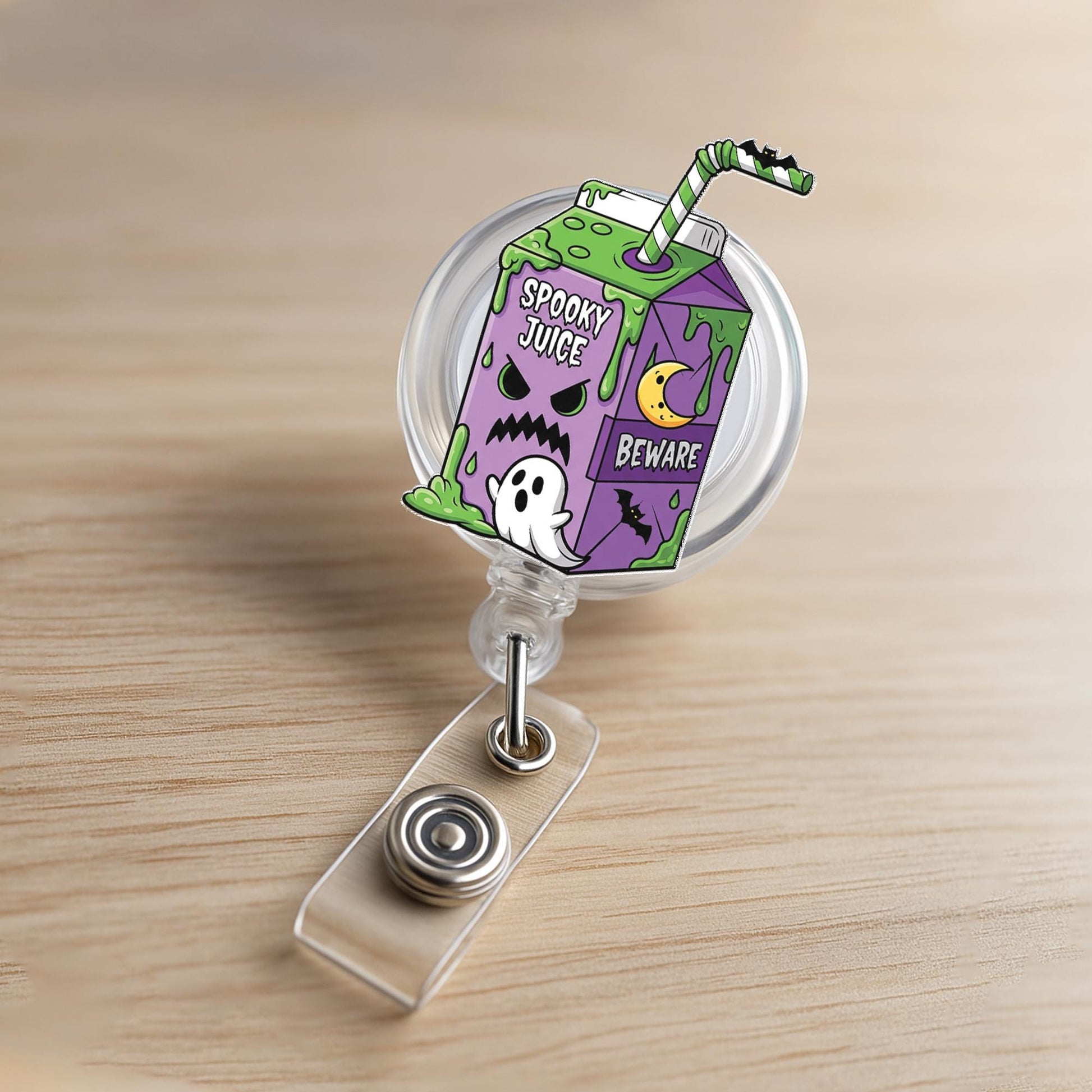 Spooky Juice Badge Reel, Halloween Ghost ID Clip, Cute Badge Holder for Nurses, Funny Work Accessory, Purple Fall Lanyard Gift, Halloween ID