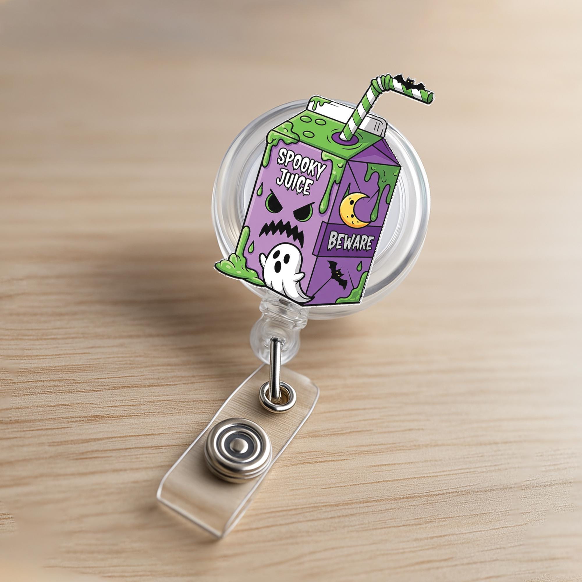 Spooky Juice Badge Reel, Halloween Ghost ID Clip, Cute Badge Holder for Nurses, Funny Work Accessory, Purple Fall Lanyard Gift, Halloween ID
