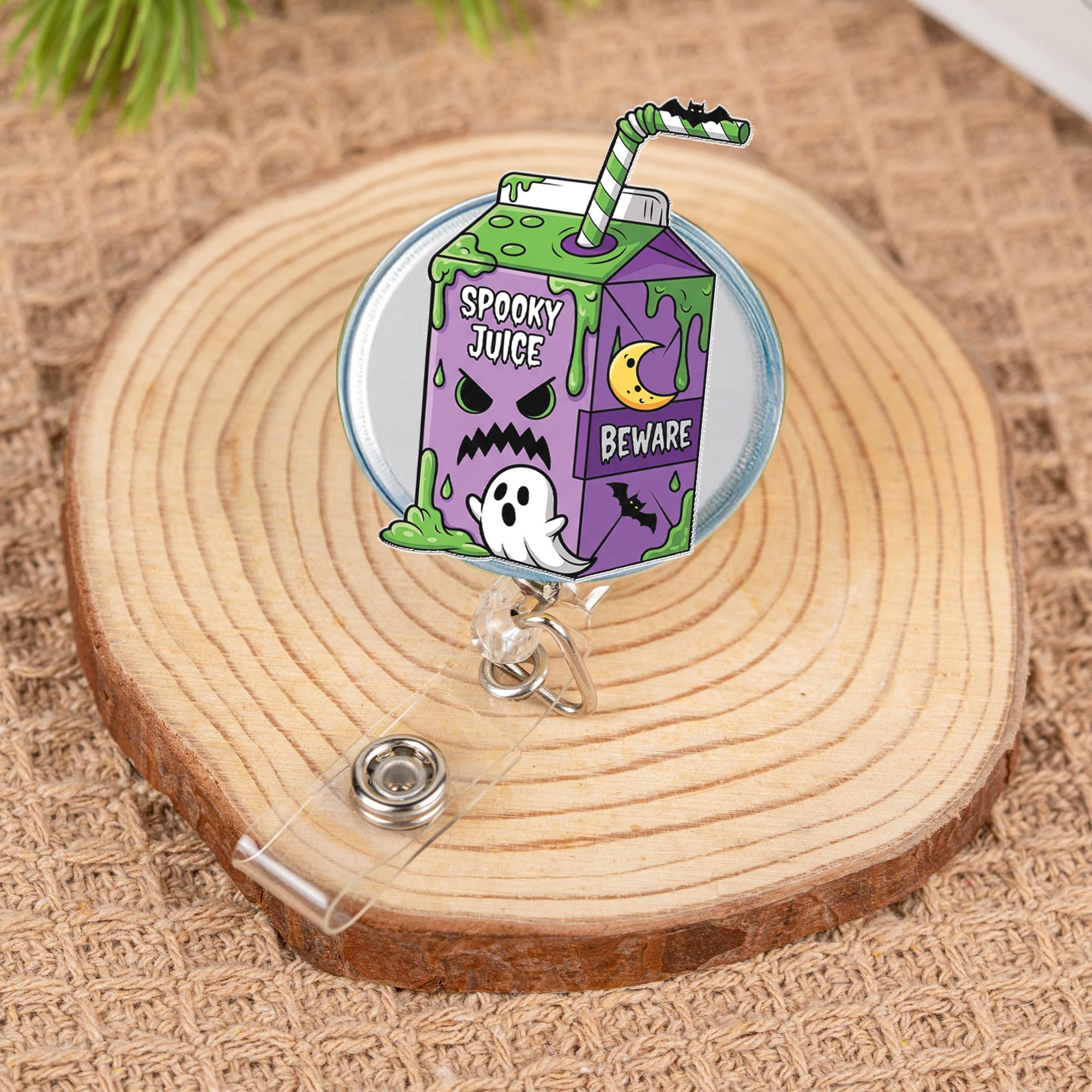 Spooky Juice Badge Reel, Halloween Ghost ID Clip, Cute Badge Holder for Nurses, Funny Work Accessory, Purple Fall Lanyard Gift, Halloween ID