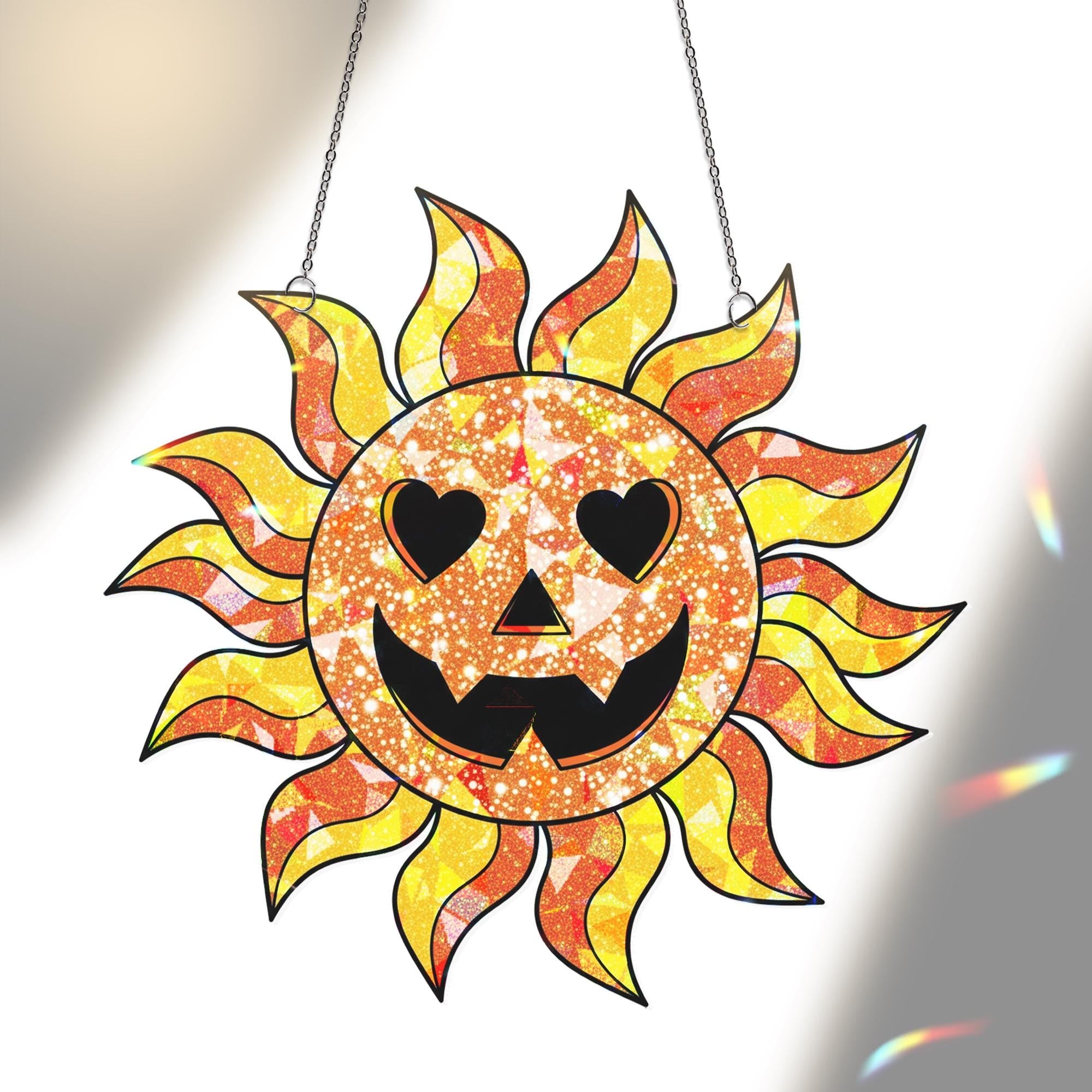 Jack O Lantern Sun Suncatcher, Halloween Sun Window Decor, Cute Fall Pumpkin Ornament, Spooky Sunshine Hanging Decoration, Home Decor