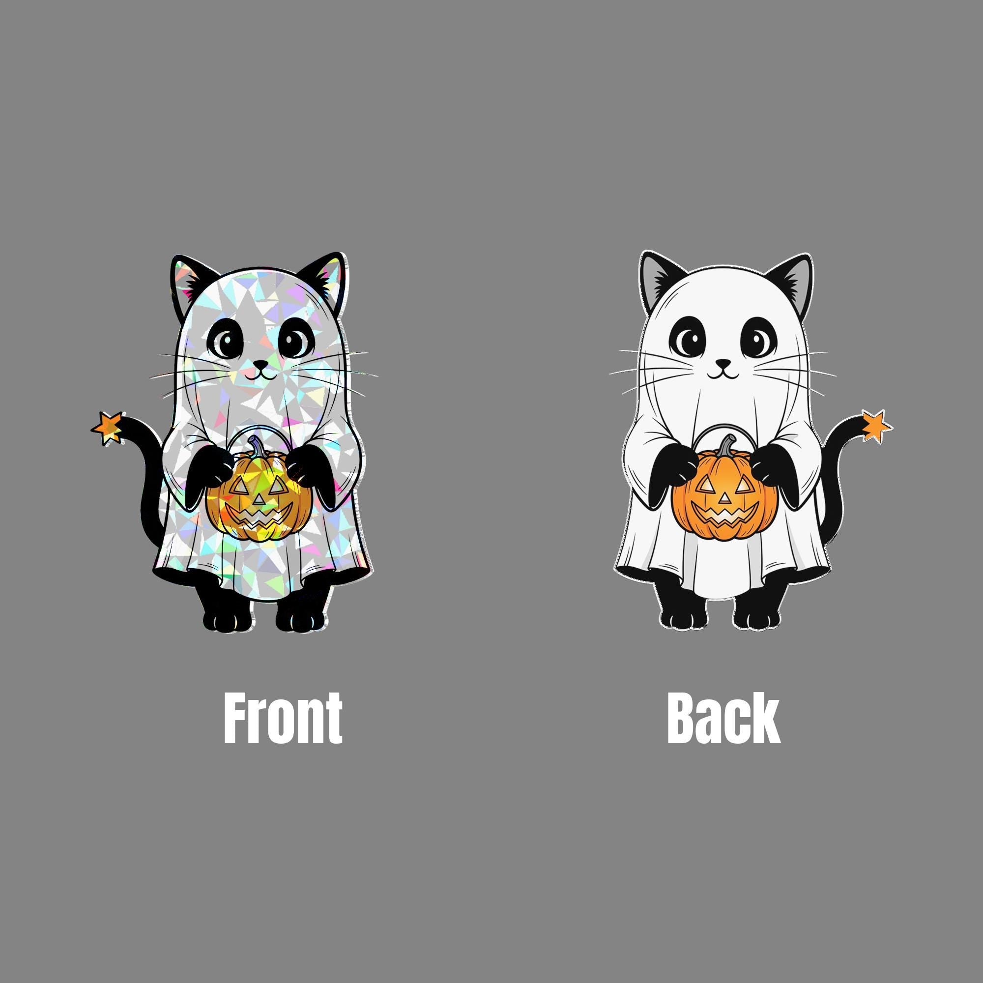 Halloween Cat Suncatcher, Ghost Cat Window Decor, Cute Black Cat Ornament, Pumpkin Trick or Treat Kitty, Spooky Fall Decoration, Halloween