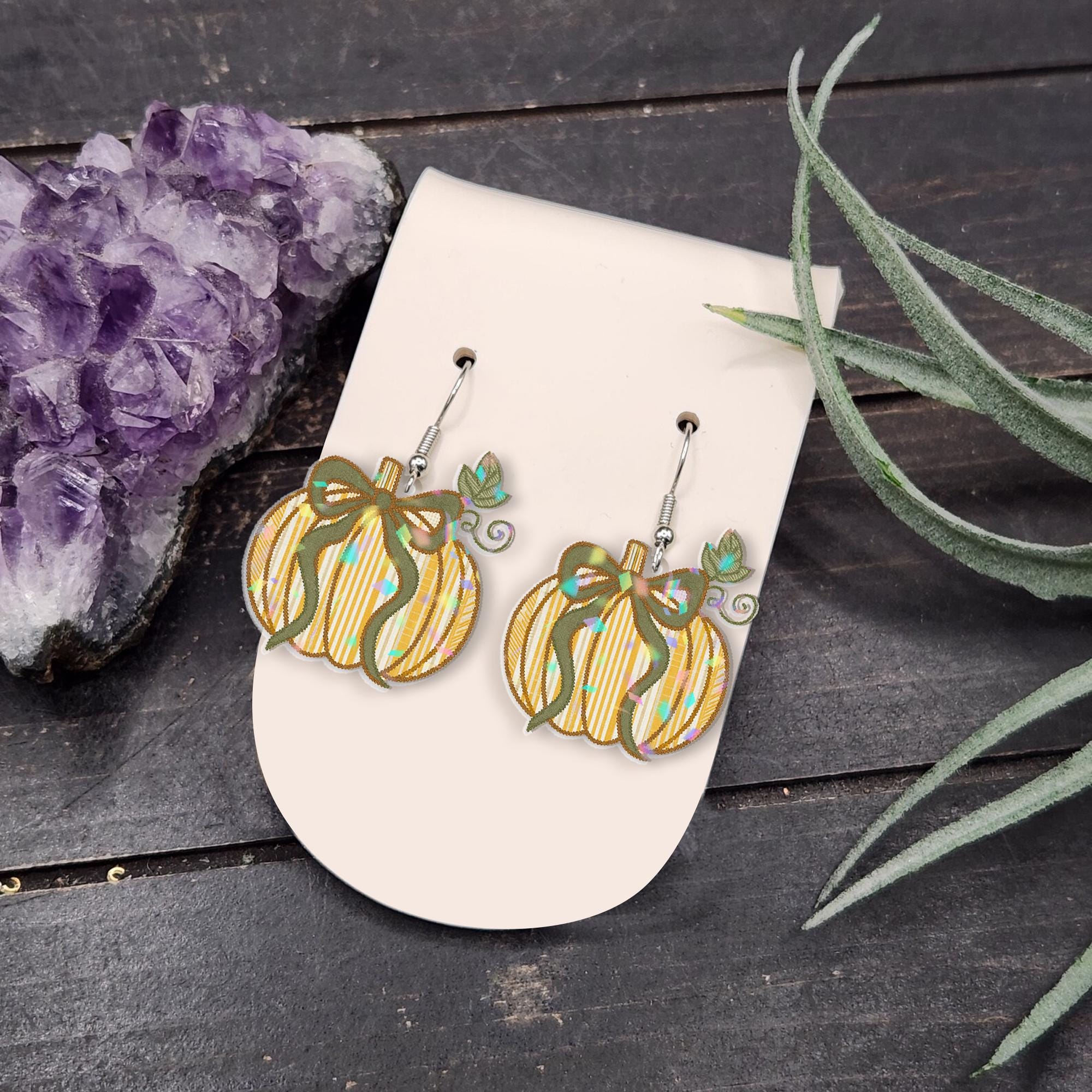 Fall Pumpkin Earrings with Bow - Autumn Stripe Pumpkin Dangle Earrings, Cute Lightweight Fall Jewelry, Thanksgiving Accessory Gift, Novelty