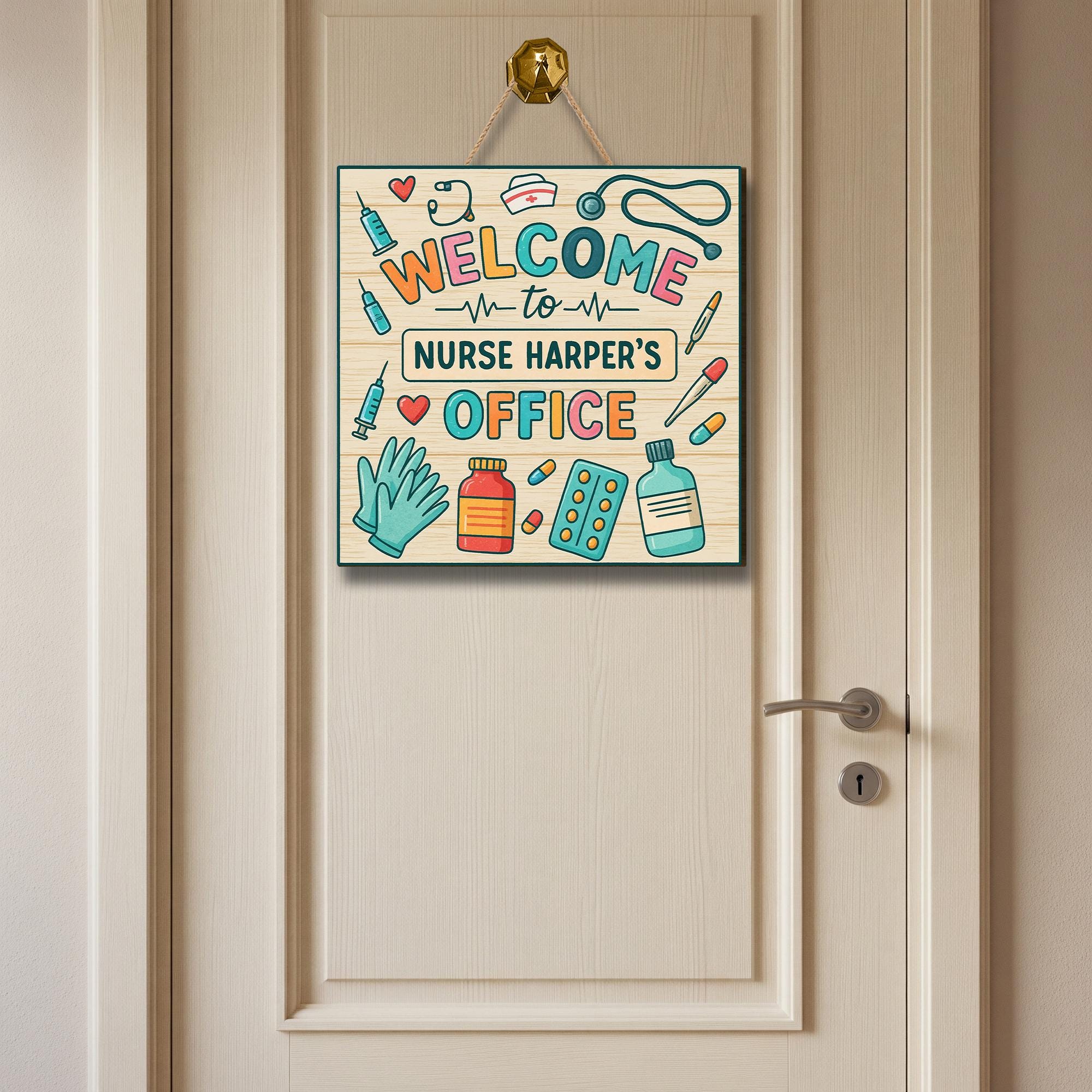 Personalized Nurse Office Sign, Custom Welcome Door Sign for School Nurse, Clinic, Medical Room Decor, Cute Healthcare Wall Art, Doctor Sign