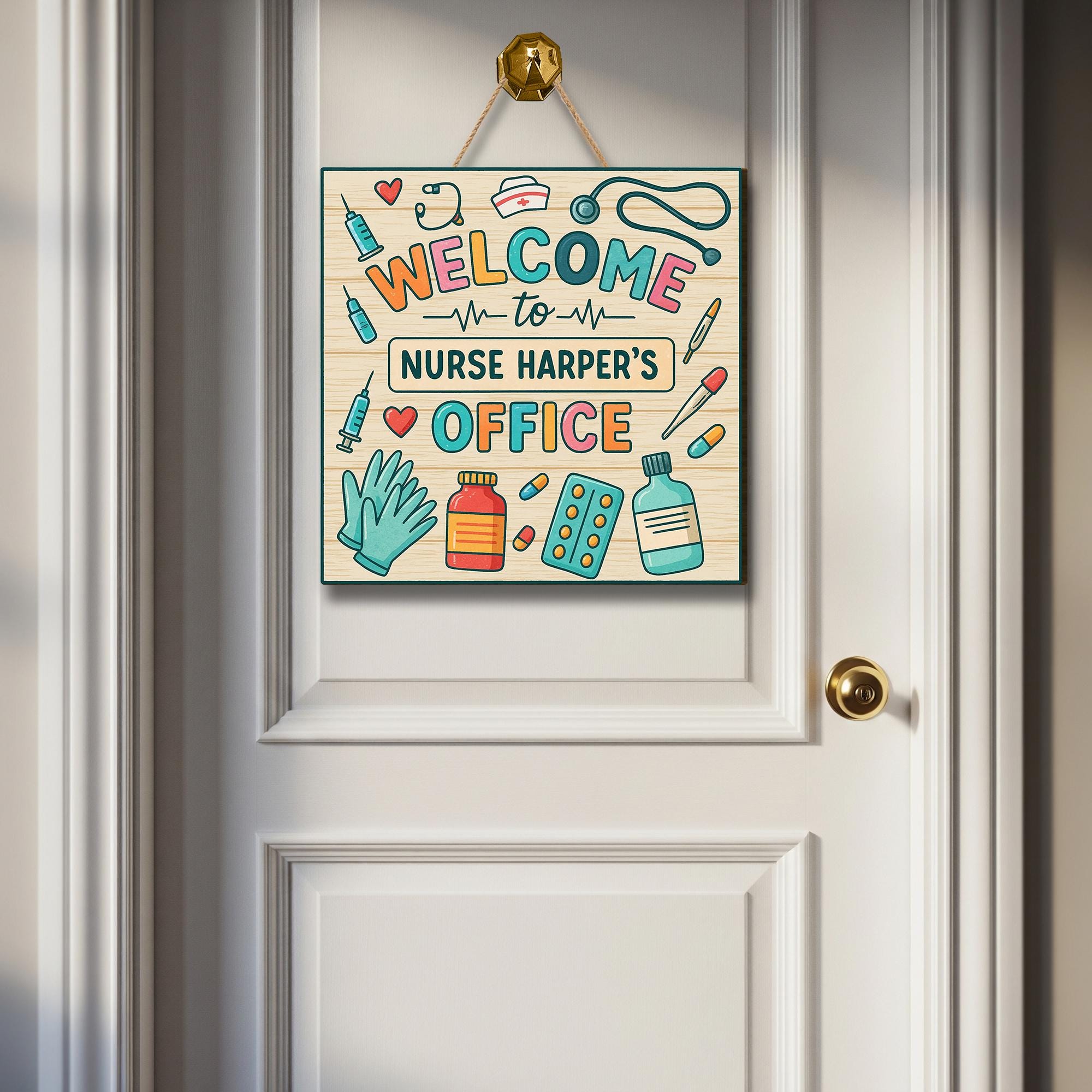 Personalized Nurse Office Sign, Custom Welcome Door Sign for School Nurse, Clinic, Medical Room Decor, Cute Healthcare Wall Art, Doctor Sign