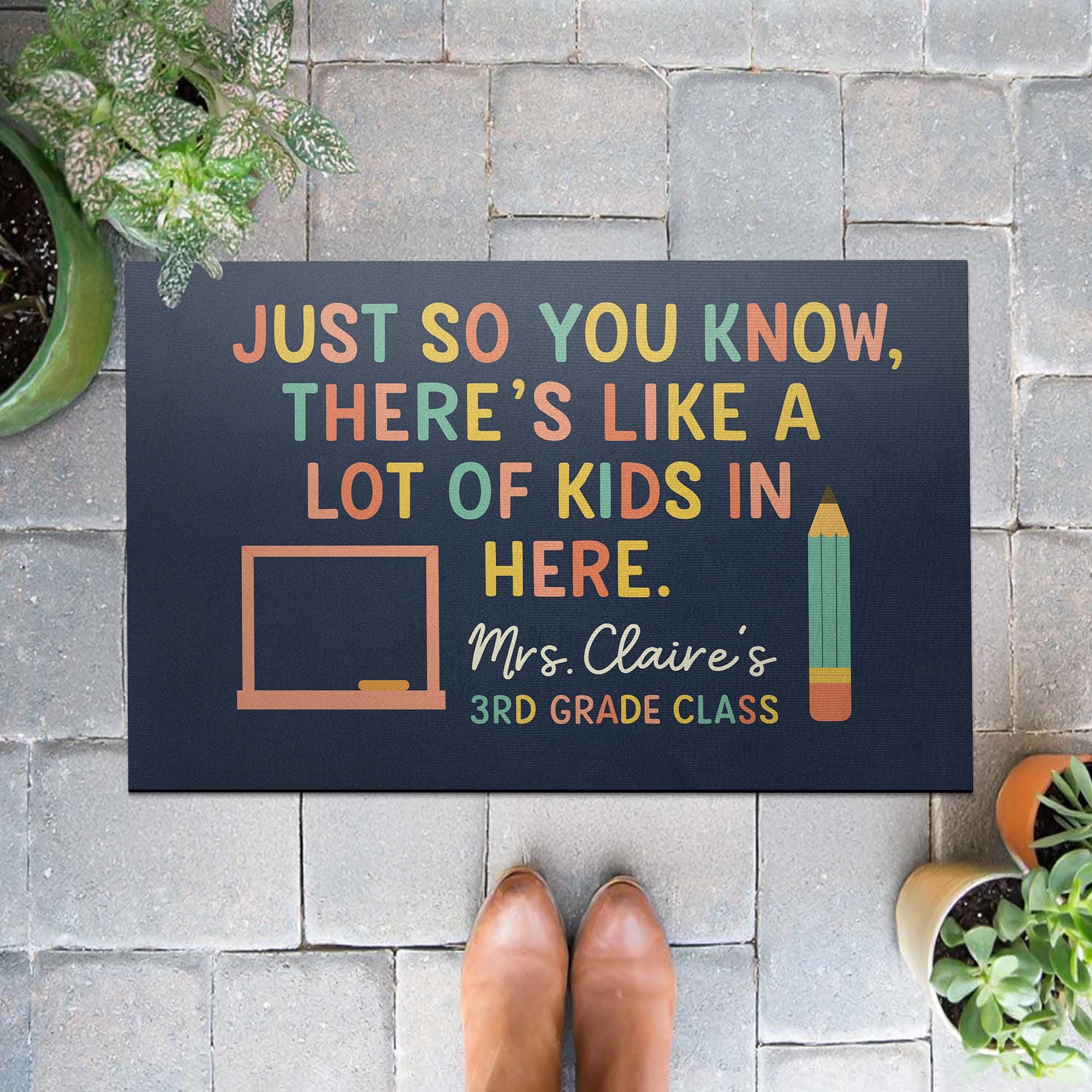 Funny Classroom Doormat - There's Like a Lot of Kids in Here Rug, Personalized Teacher Door Mat for Back to School or Classroom Gift