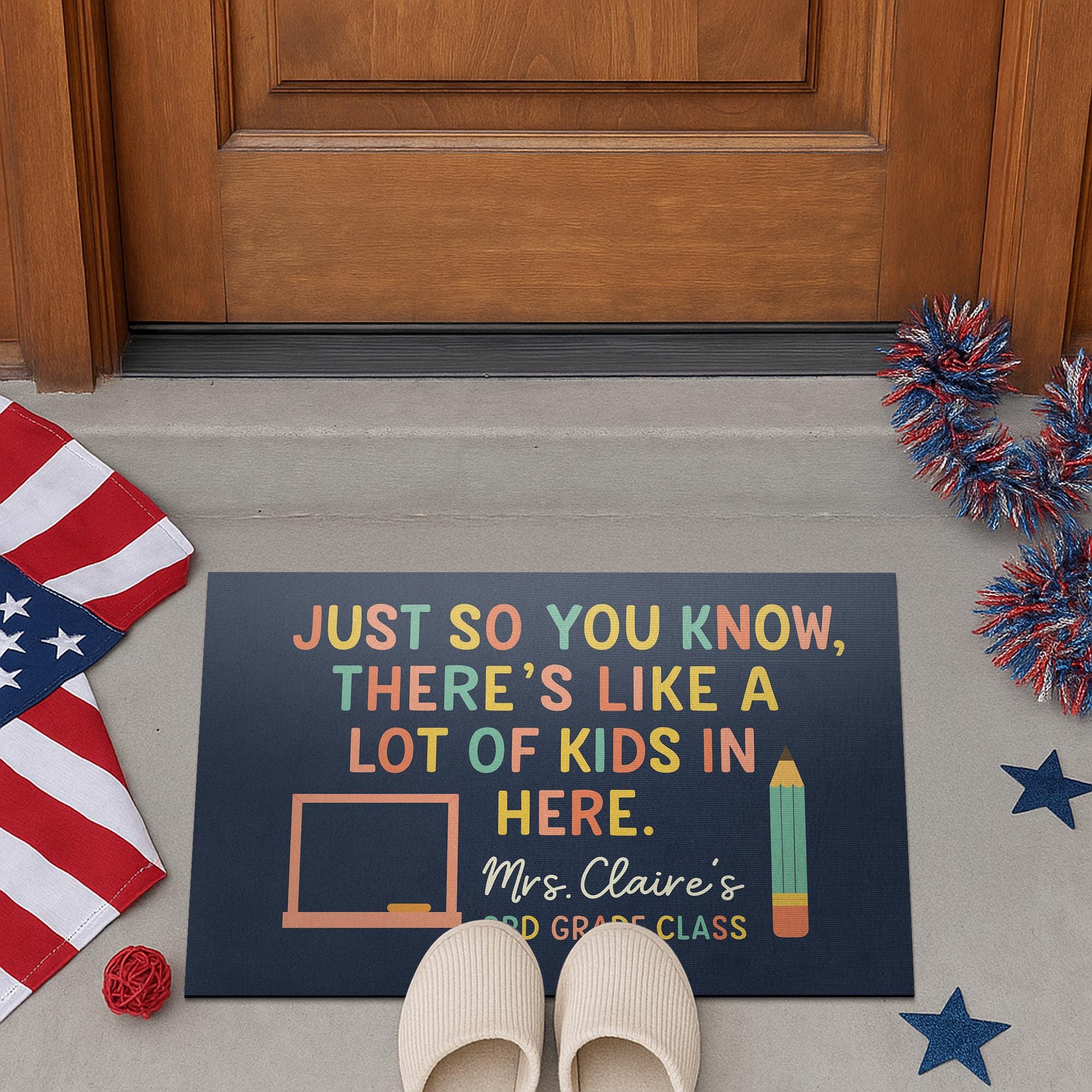 Funny Classroom Doormat - There's Like a Lot of Kids in Here Rug, Personalized Teacher Door Mat for Back to School or Classroom Gift