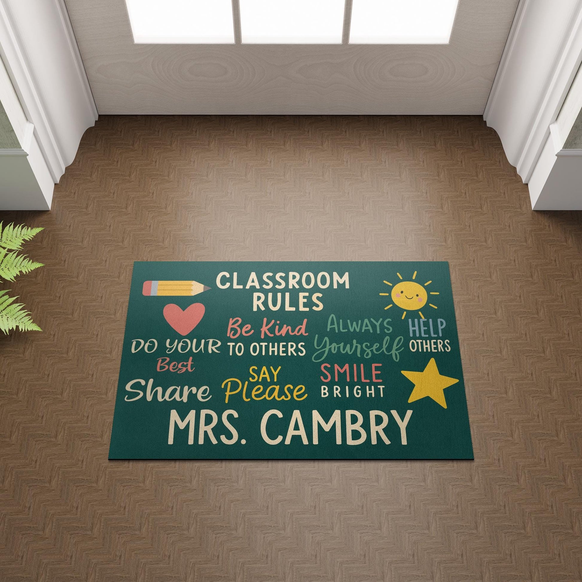 Personalized Classroom Rules Doormat - Custom Teacher Welcome Mat with Positive Quotes, Back to School Rug, Teacher Door Decor, Teacher Mat