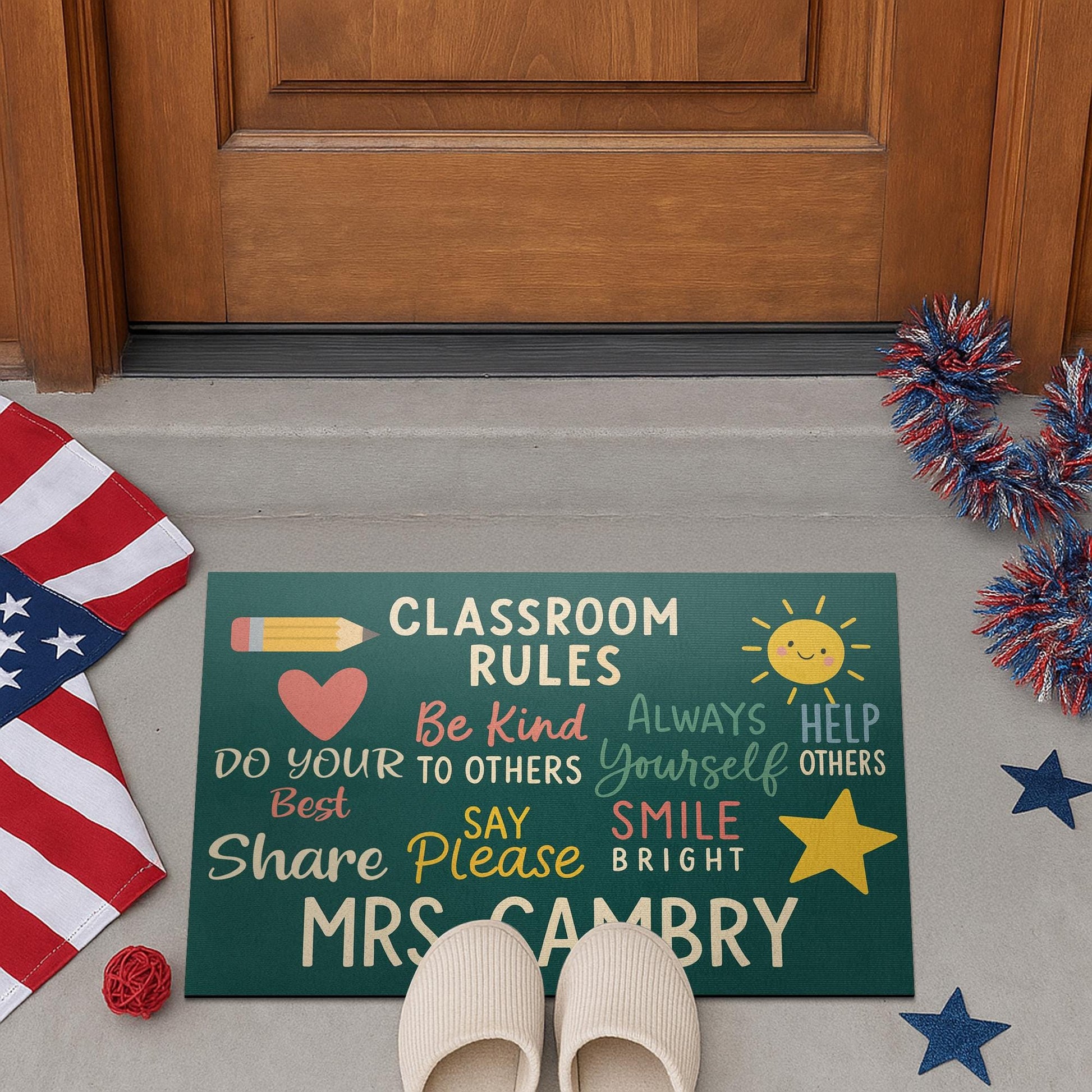 Personalized Classroom Rules Doormat - Custom Teacher Welcome Mat with Positive Quotes, Back to School Rug, Teacher Door Decor, Teacher Mat