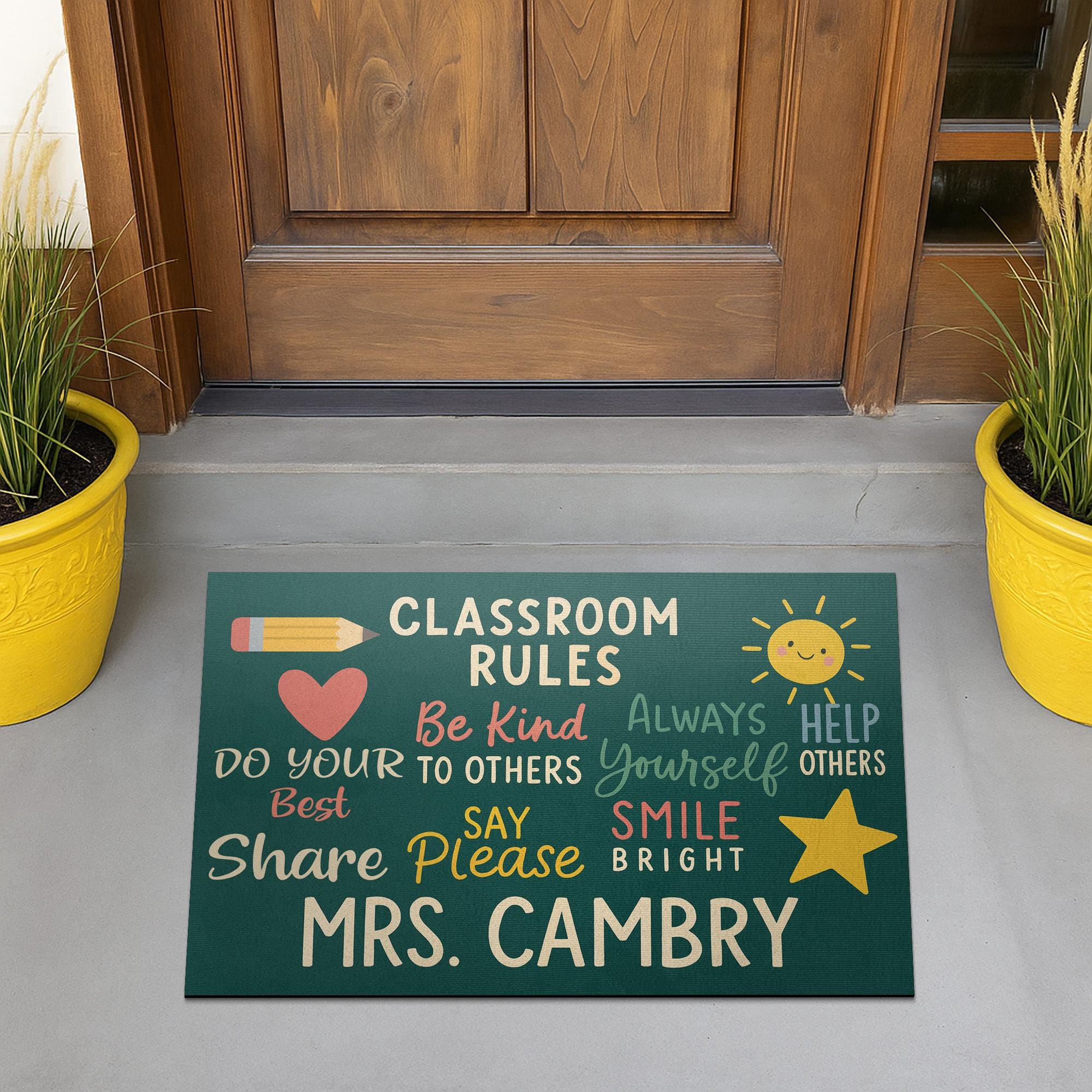 Personalized Classroom Rules Doormat - Custom Teacher Welcome Mat with Positive Quotes, Back to School Rug, Teacher Door Decor, Teacher Mat
