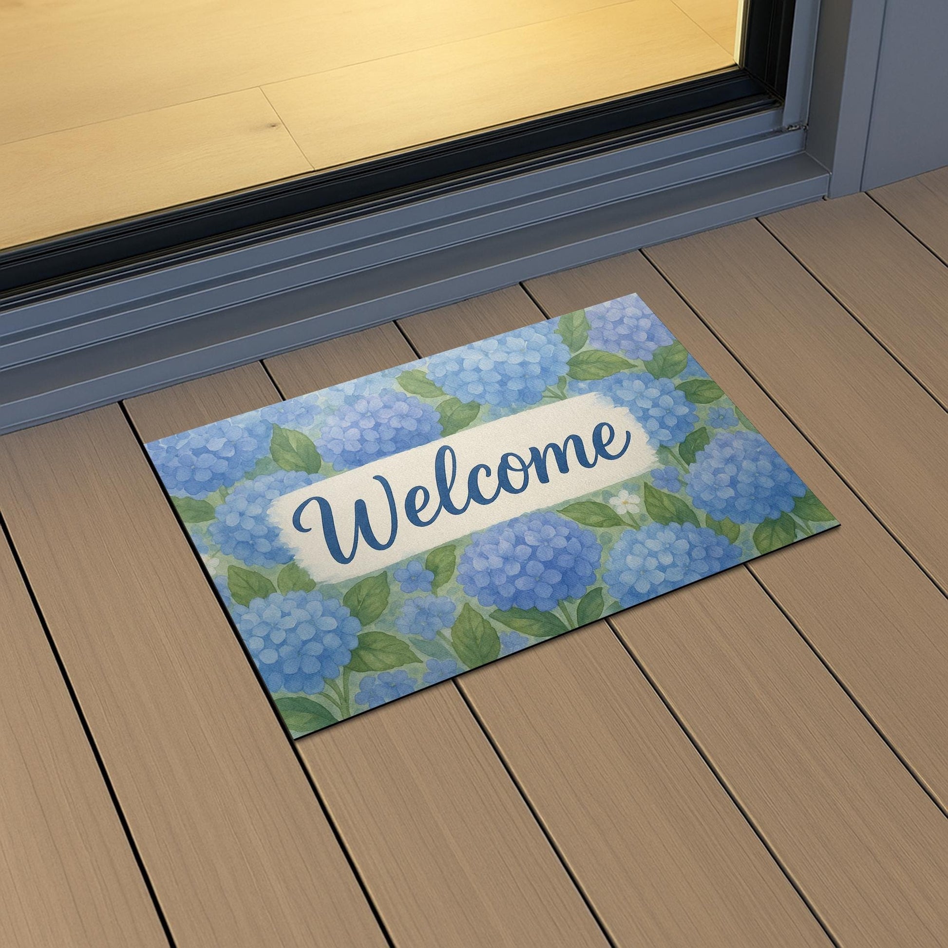 Hydrangea Welcome Doormat, Floral Front Porch Rug, Blue Flower Entry Mat, Spring Summer Door Decor, Watercolor Welcome Mat