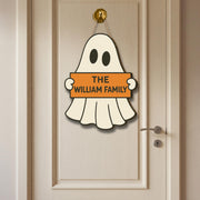 Personalized Ghost Door Hanger, Custom Family Name Sign, Halloween Welcome Decor, Spooky Front Door Sign, Cute Ghost Decoration