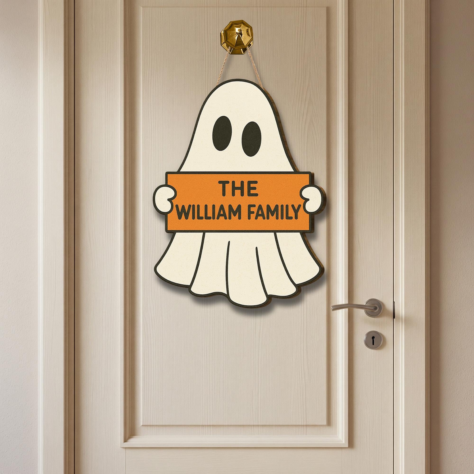 Personalized Ghost Door Hanger, Custom Family Name Sign, Halloween Welcome Decor, Spooky Front Door Sign, Cute Ghost Decoration