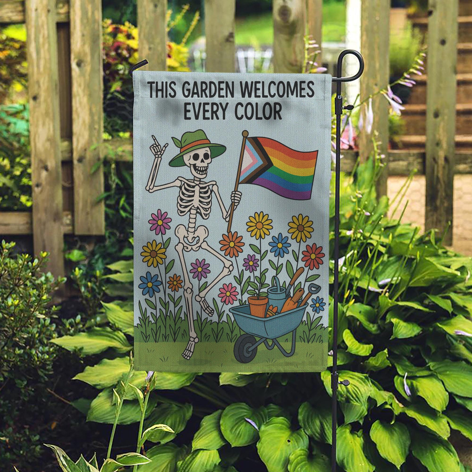 LGBTQ Pride Skeleton Garden Flag, Inclusive Yard Decor, Rainbow Garden Sign, Colorful Equality Flag, Outdoor Spring LGBTQ Banner