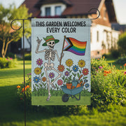 LGBTQ Pride Skeleton Garden Flag, Inclusive Yard Decor, Rainbow Garden Sign, Colorful Equality Flag, Outdoor Spring LGBTQ Banner
