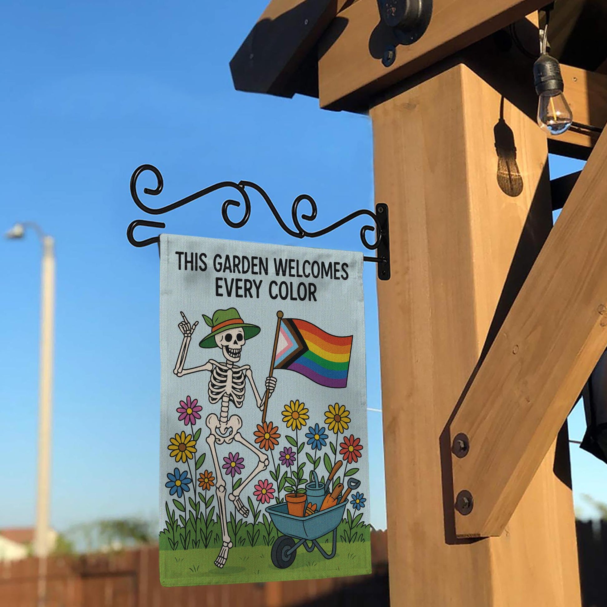 LGBTQ Pride Skeleton Garden Flag, Inclusive Yard Decor, Rainbow Garden Sign, Colorful Equality Flag, Outdoor Spring LGBTQ Banner