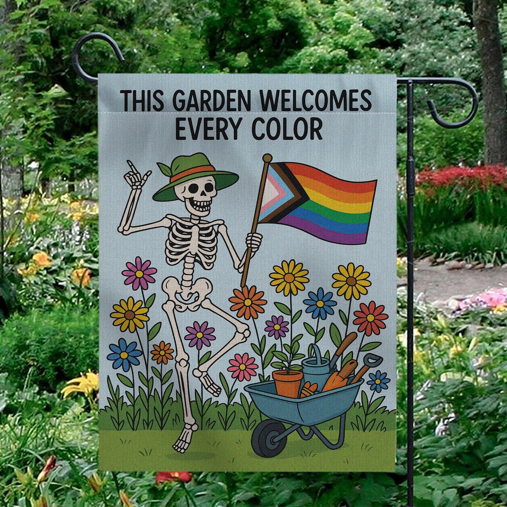 LGBTQ Pride Skeleton Garden Flag, Inclusive Yard Decor, Rainbow Garden Sign, Colorful Equality Flag, Outdoor Spring LGBTQ Banner