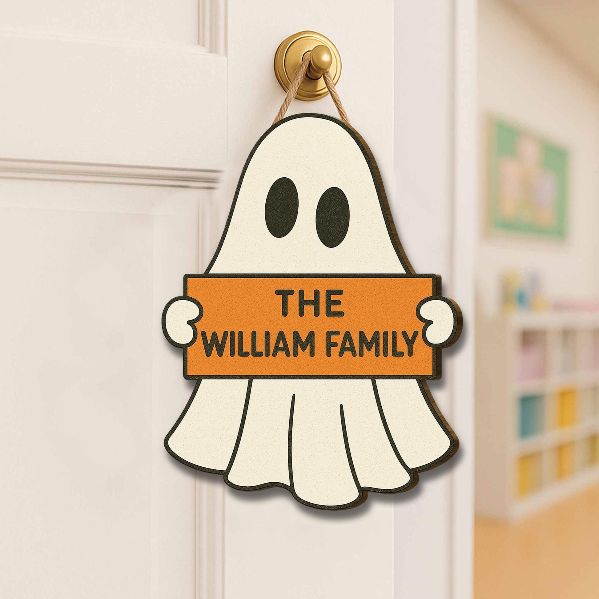 Personalized Ghost Door Hanger, Custom Family Name Sign, Halloween Welcome Decor, Spooky Front Door Sign, Cute Ghost Decoration